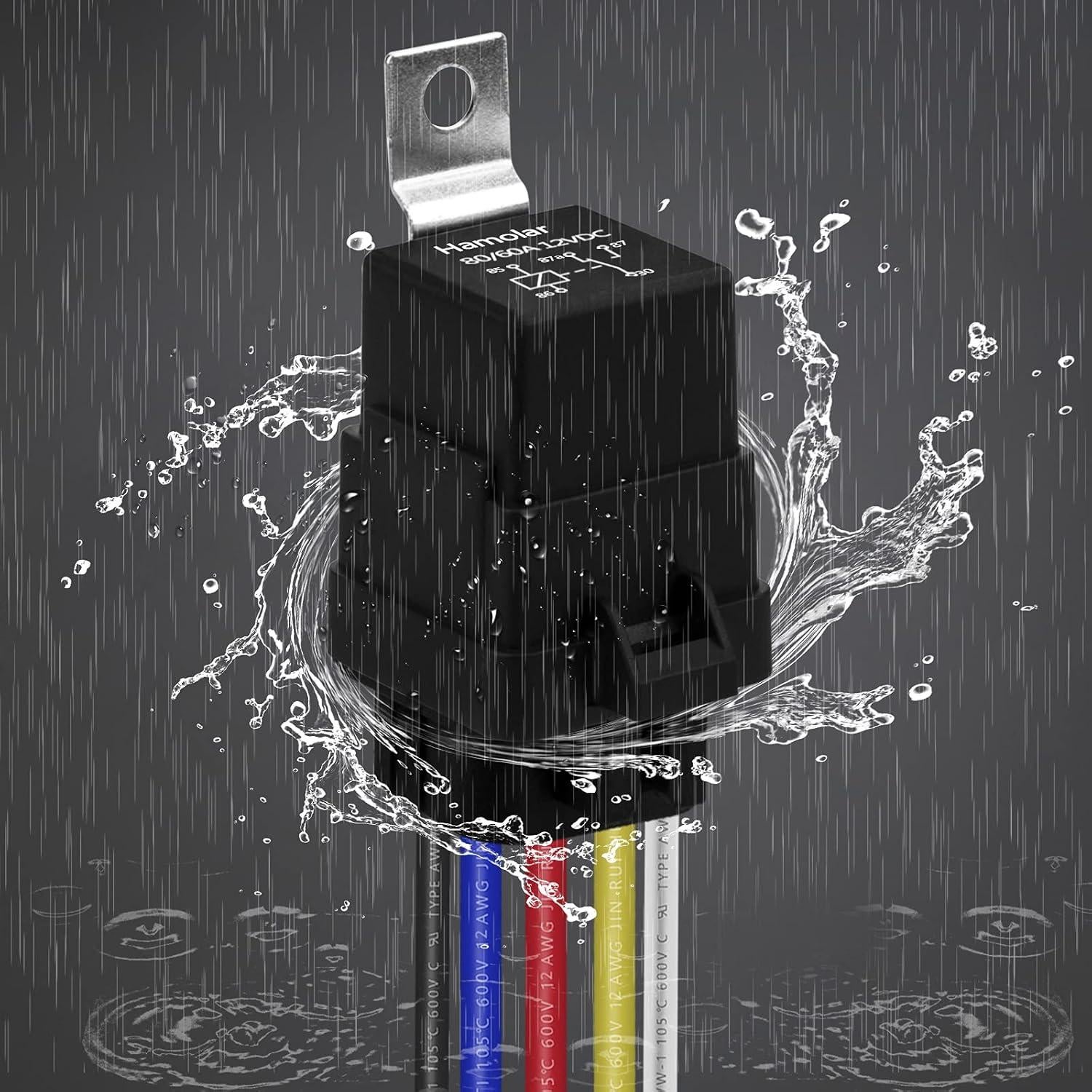Paquete de 3 Relés Impermeables Hamolar 80/60A 12V DC con Cables