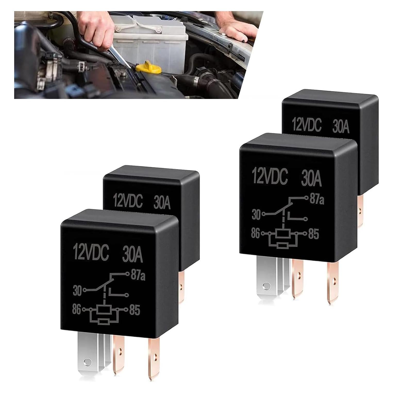 Pack 4 Relés de Coche 12V 30A 5 Pines Lekudo Impermeables