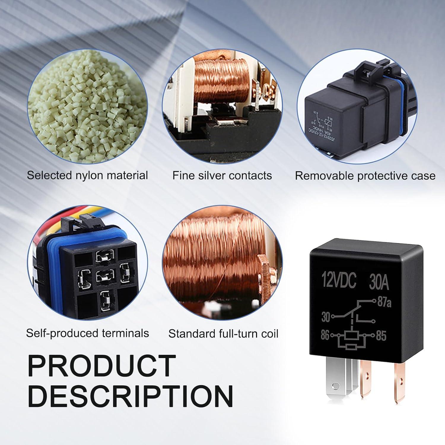 Pack 4 Relés de Coche 12V 30A 5 Pines Lekudo Impermeables