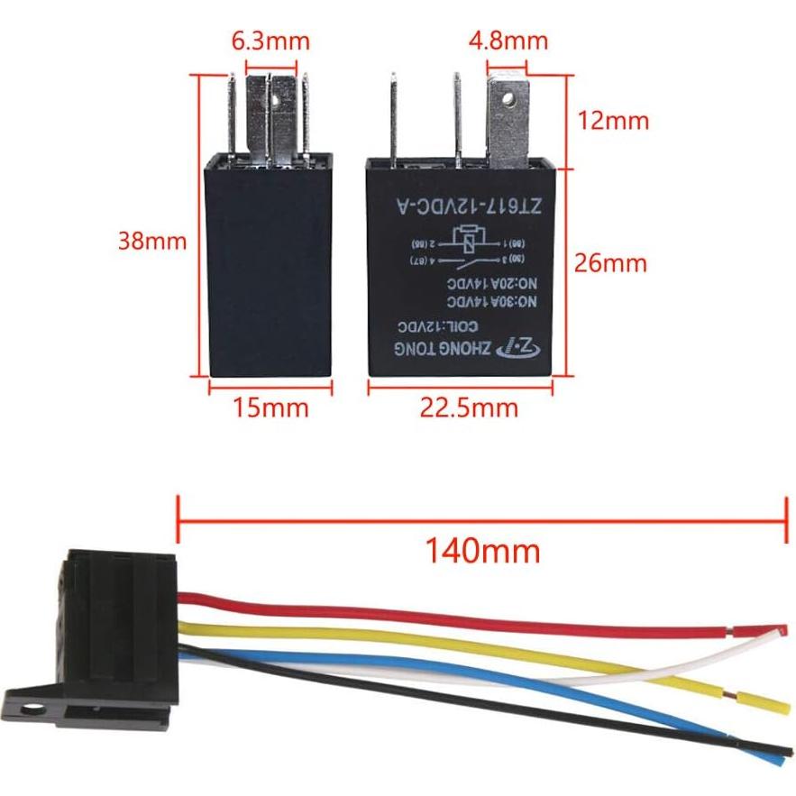 Relé Automotriz ESUPPORT 12V 30A 5 Pines Impermeable - Paquete de 5