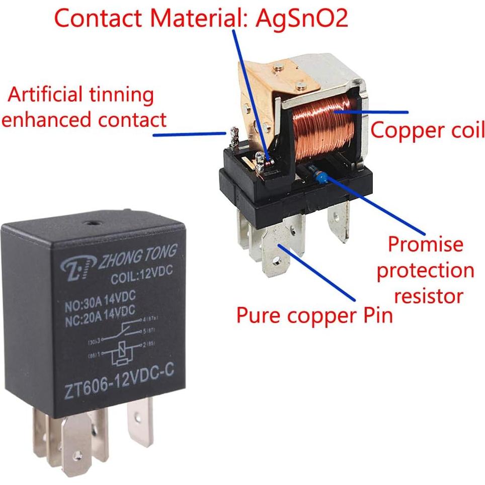 Relé Automotriz ESUPPORT 12V 30A 5 Pines Impermeable - Paquete de 5