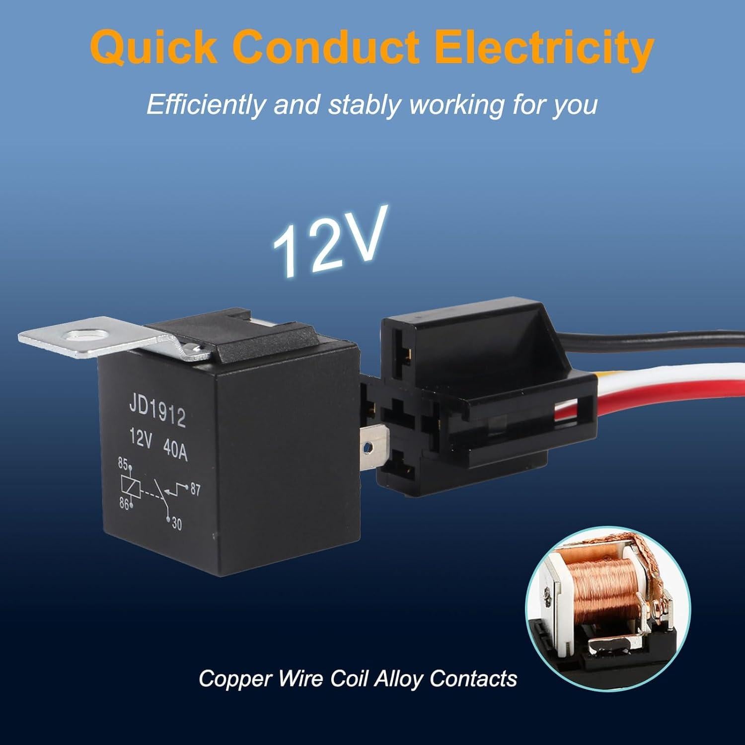 Relé de Coche DIANN 2pcs 12V 40A 4 Pines con Cables Etiquetados