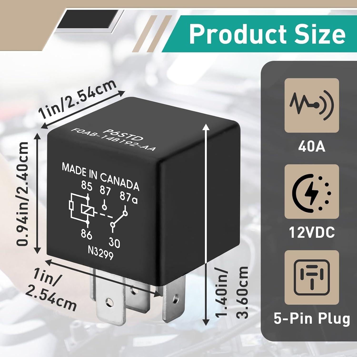 Relé Automotriz Gfdoso P6SDT FOAB-14B192-AA 12V 40A 5 Pines