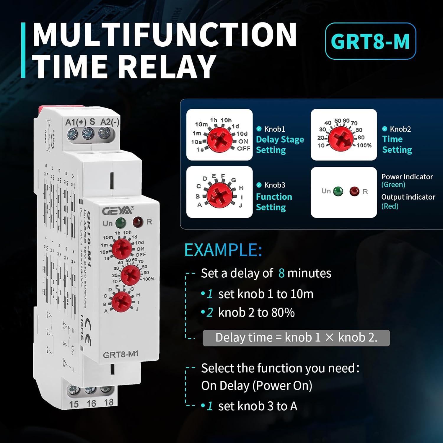 Relé de Tiempo Multifuncional IGEYAPA GRT8-M1 12-240V 16A