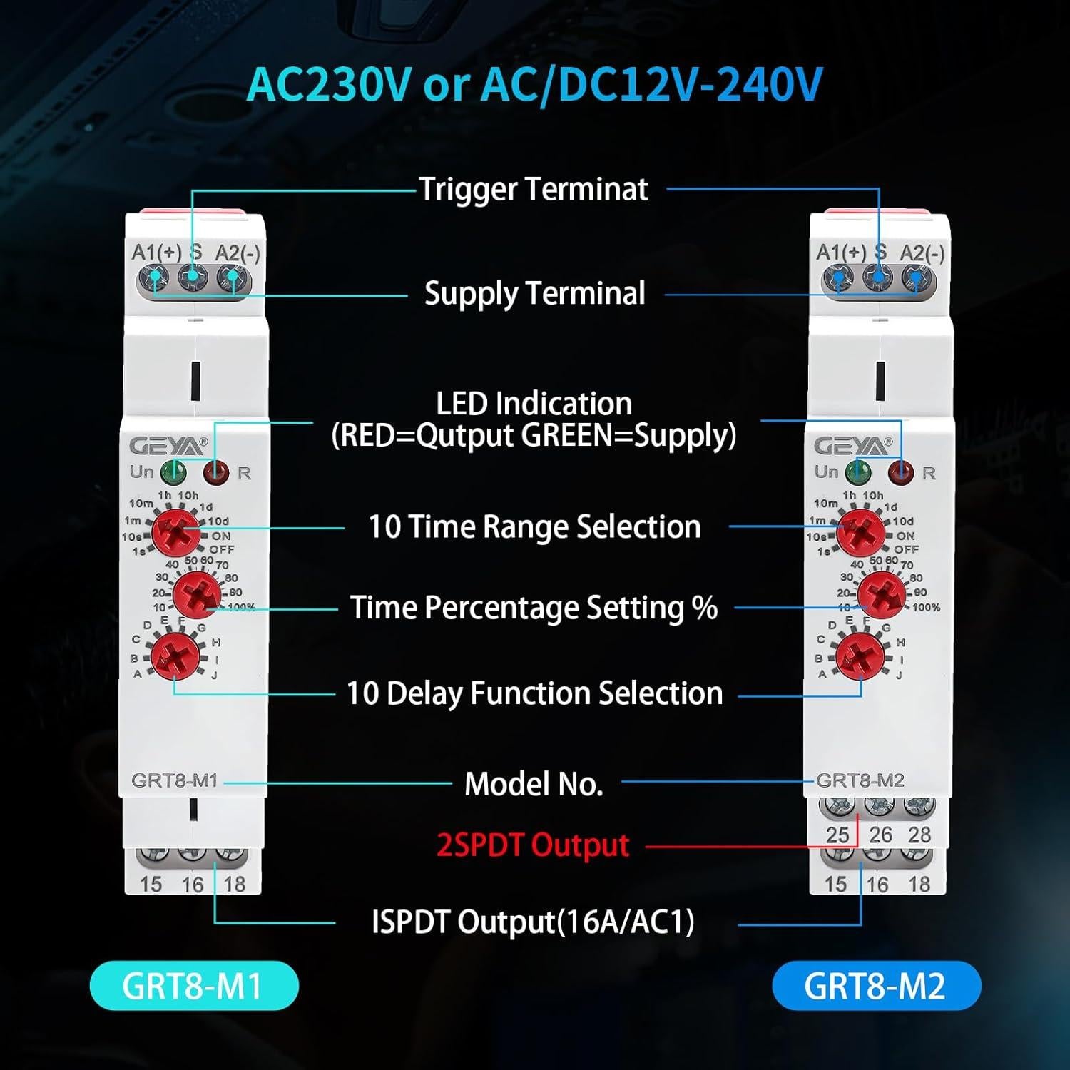 Relé de Tiempo Multifuncional IGEYAPA GRT8-M1 12-240V 16A