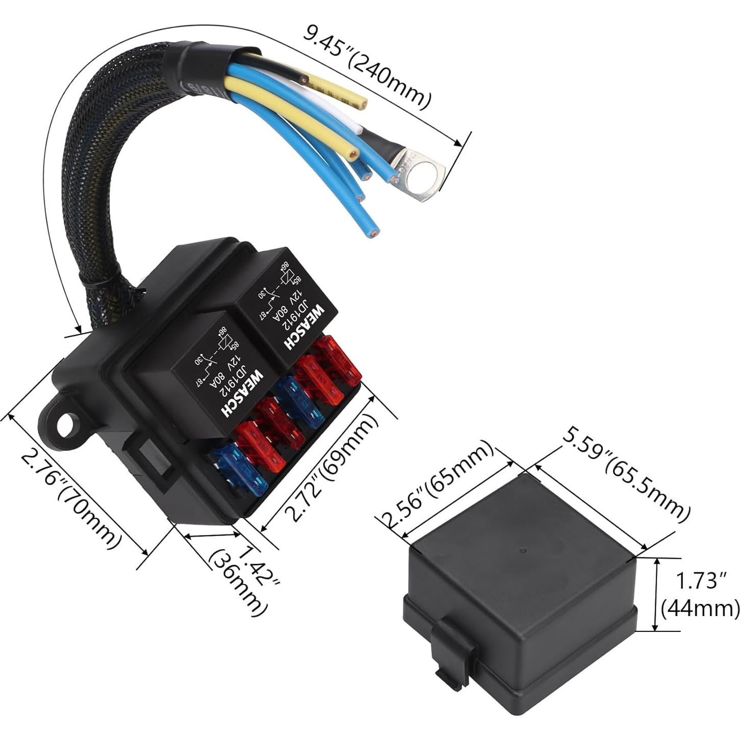 Caja de Relé Pre-Cableada 12V Weasch 2 Relés 80A 6 Fusibles