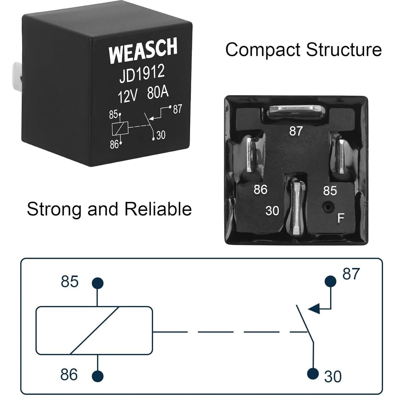 Caja de Relé Pre-Cableada 12V Weasch 2 Relés 80A 6 Fusibles