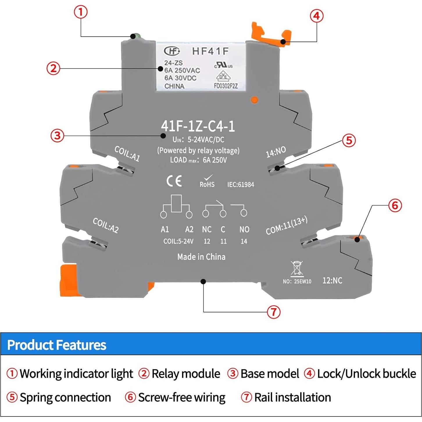 Relés Electromagnéticos 24V Releywell HF41F 10pcs 6A