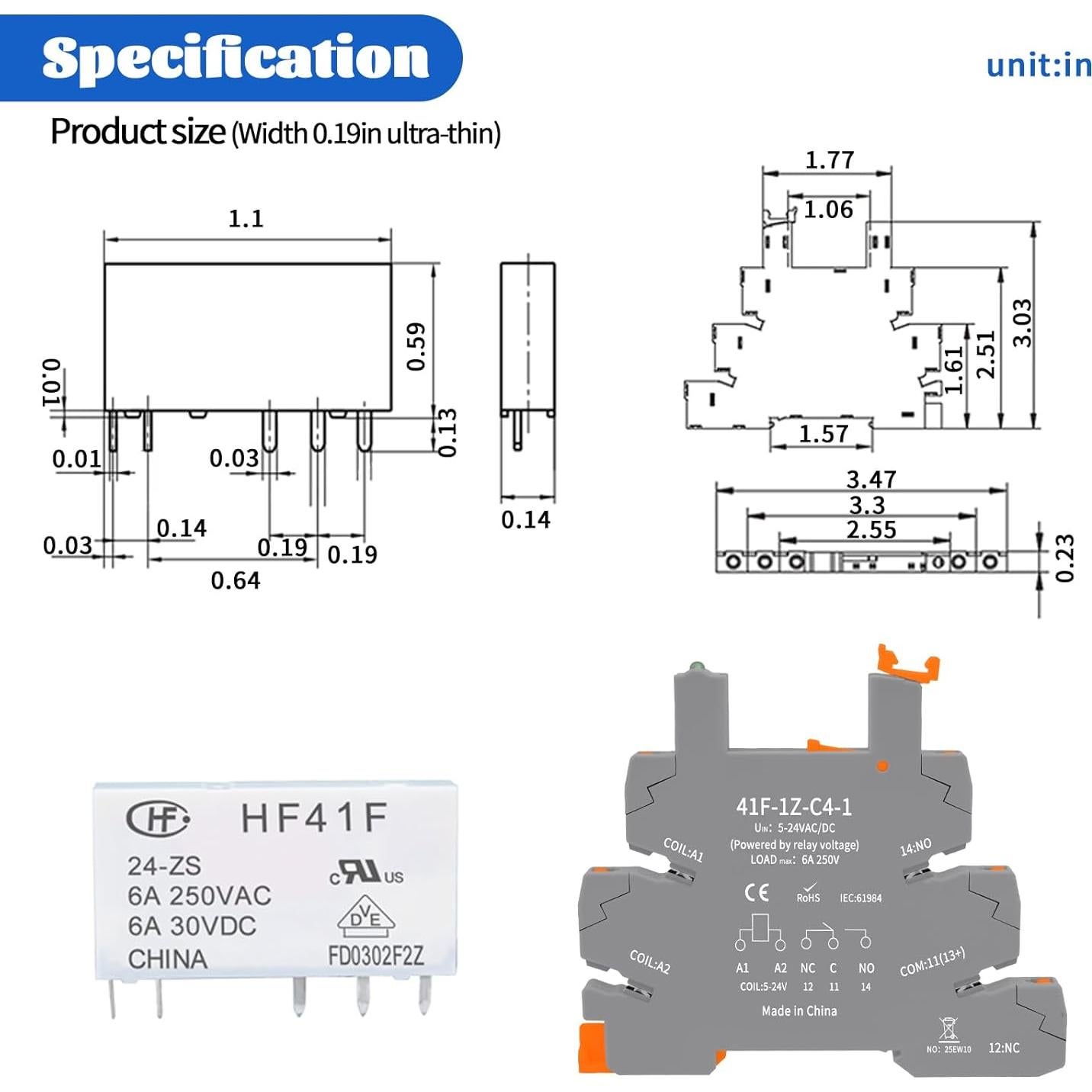 Relés Electromagnéticos 24V Releywell HF41F 10pcs 6A