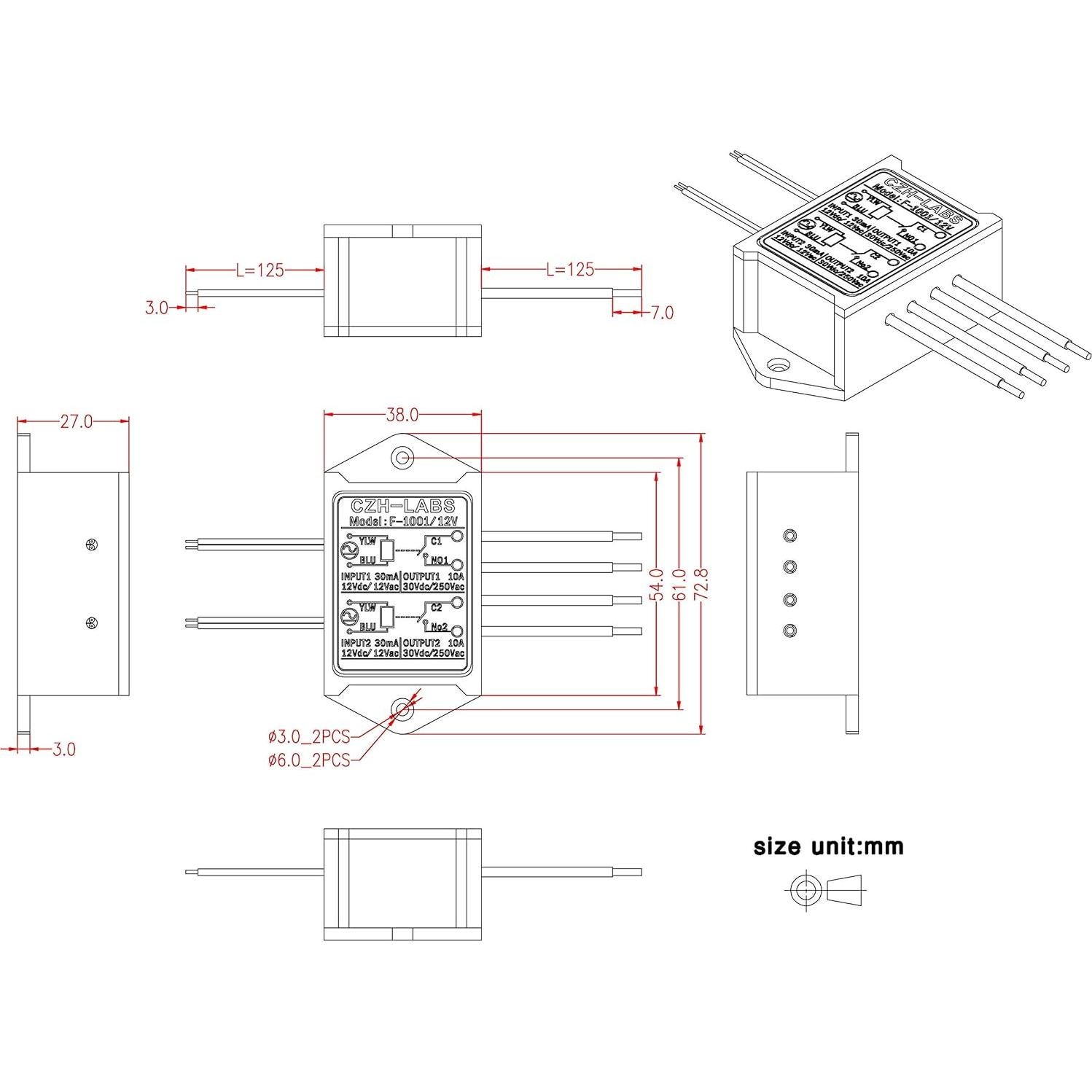 Módulo Relé Doble SPST-NO 10A CZH-LABS 12V