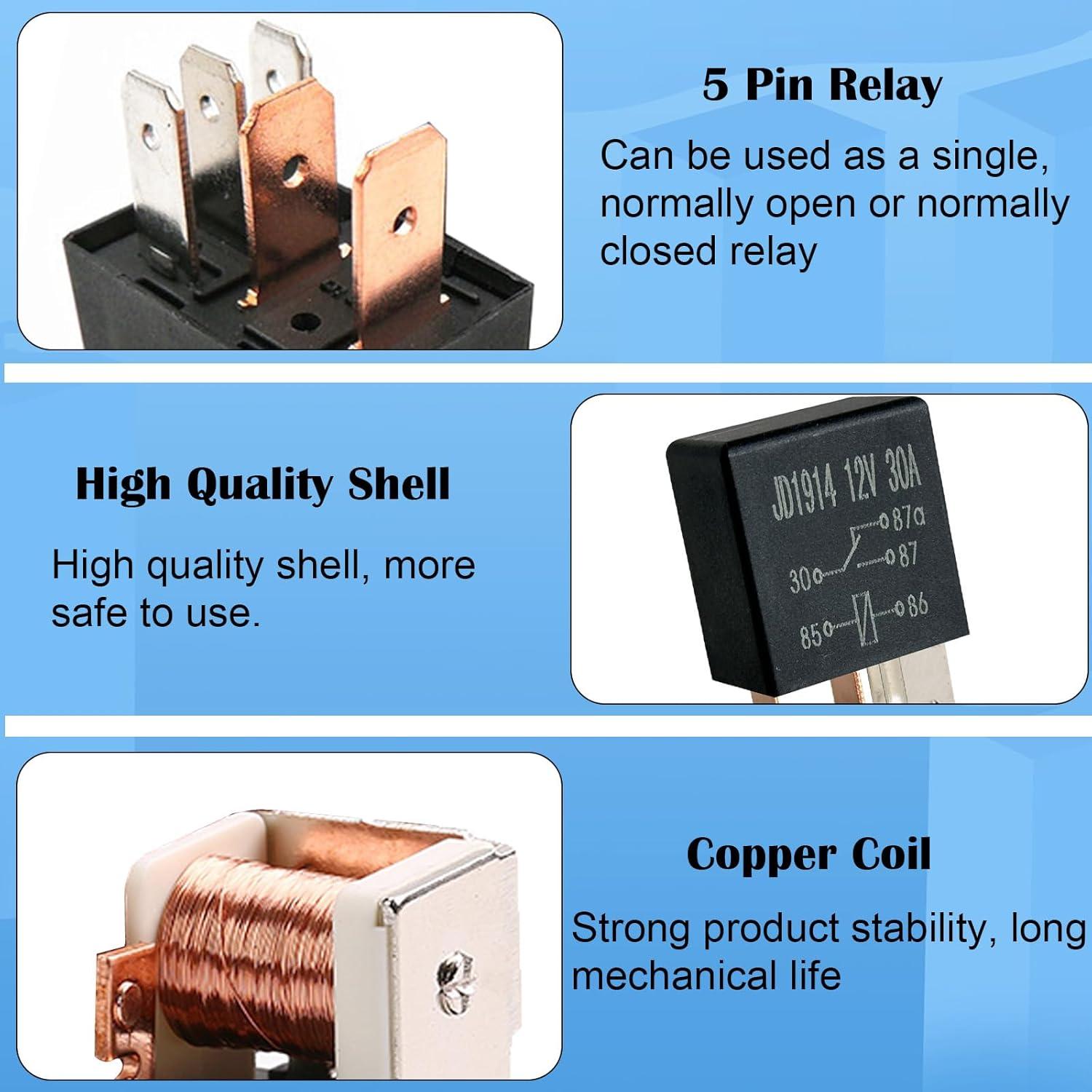 4 Relés de 5 Pines 12V 30A Kalmaegee para Automóvil