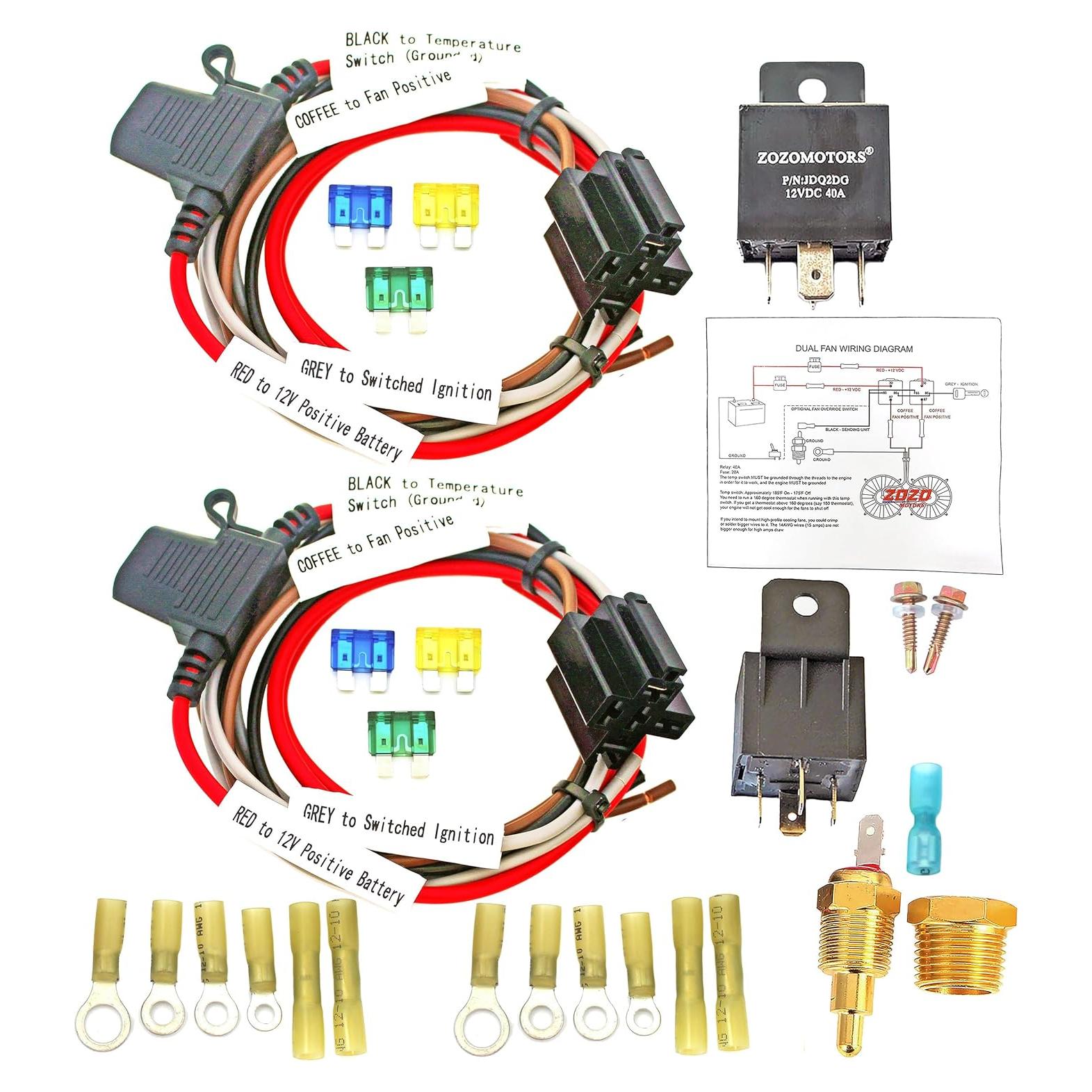Kit de Relé de Ventilador Eléctrico MAXCOOLING 40A con Termostato