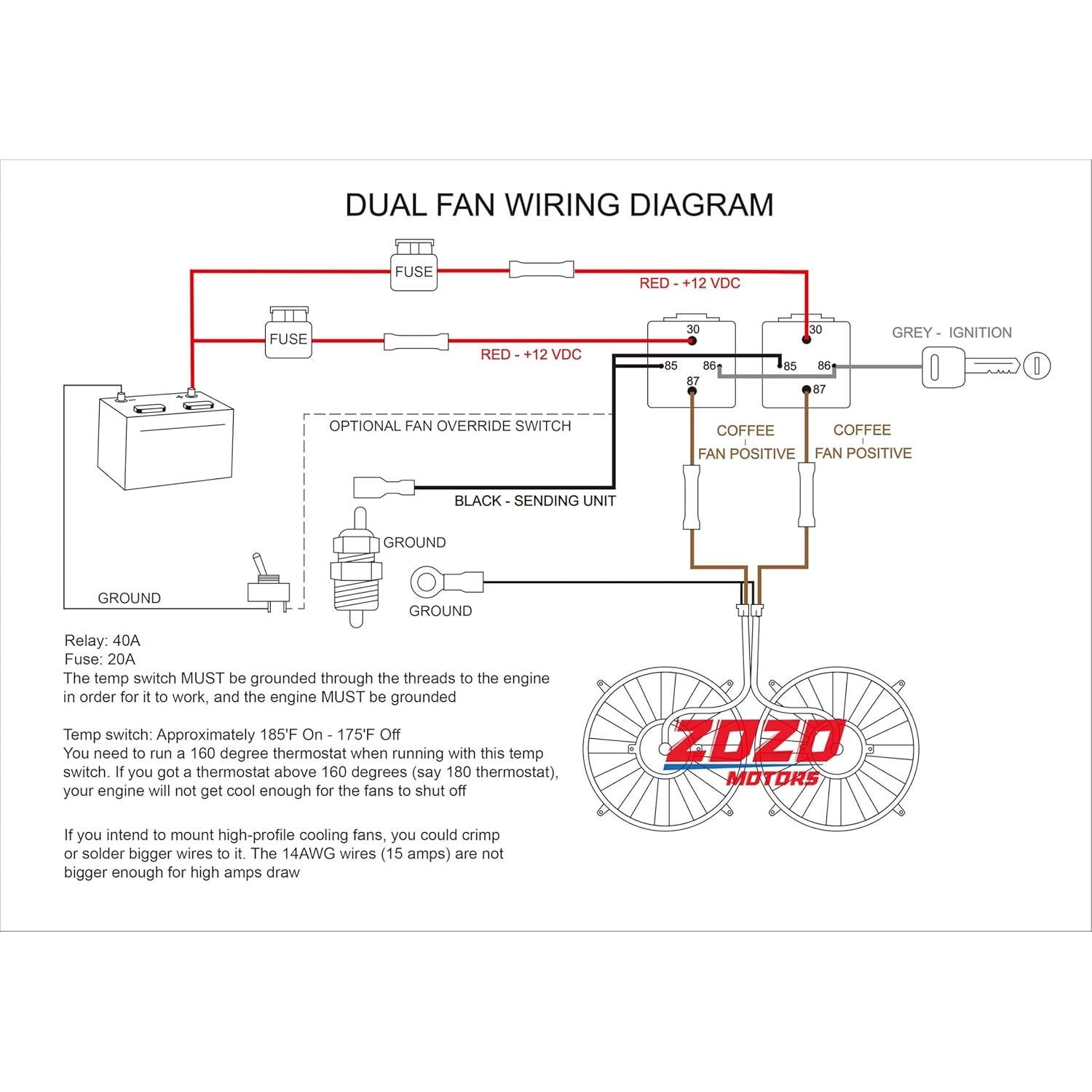 Kit de Relé de Ventilador Eléctrico MAXCOOLING 40A con Termostato