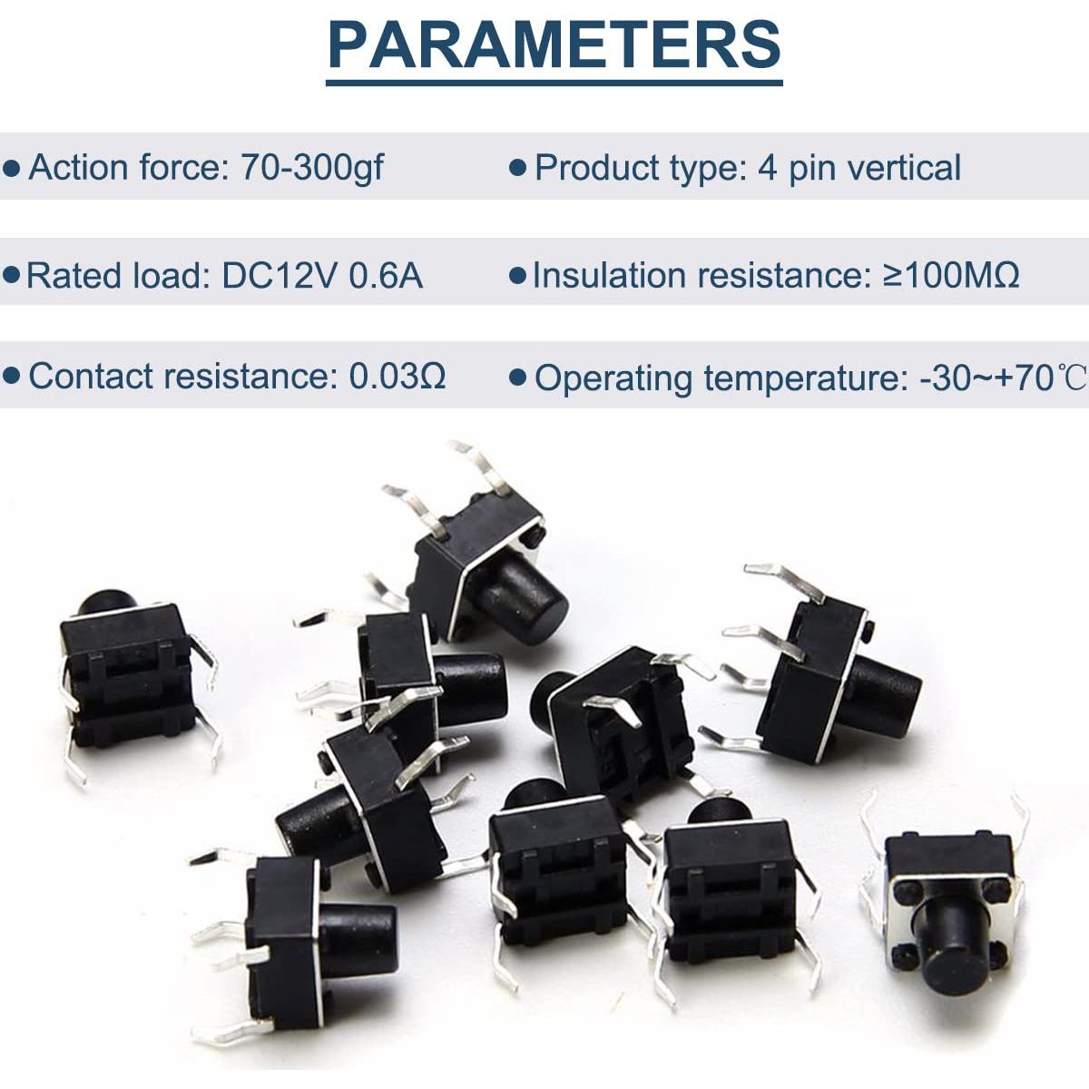 Interruptor Táctil Momentáneo 4 Pines DAOKAI 6x6x5mm - 100 Unidades