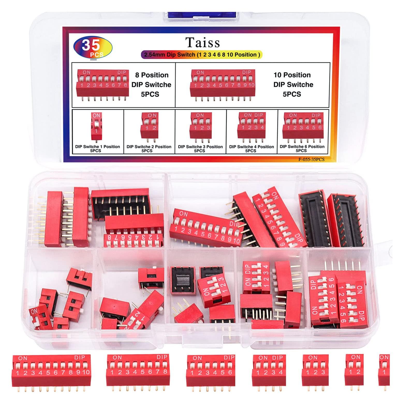 Kit de Interruptores DIP Taiss 35PCS 1-10 Posiciones 2.54mm