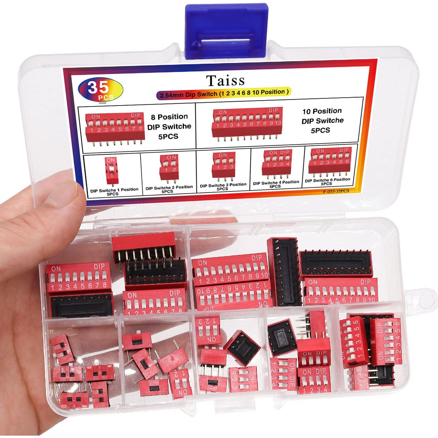 Kit de Interruptores DIP Taiss 35PCS 1-10 Posiciones 2.54mm