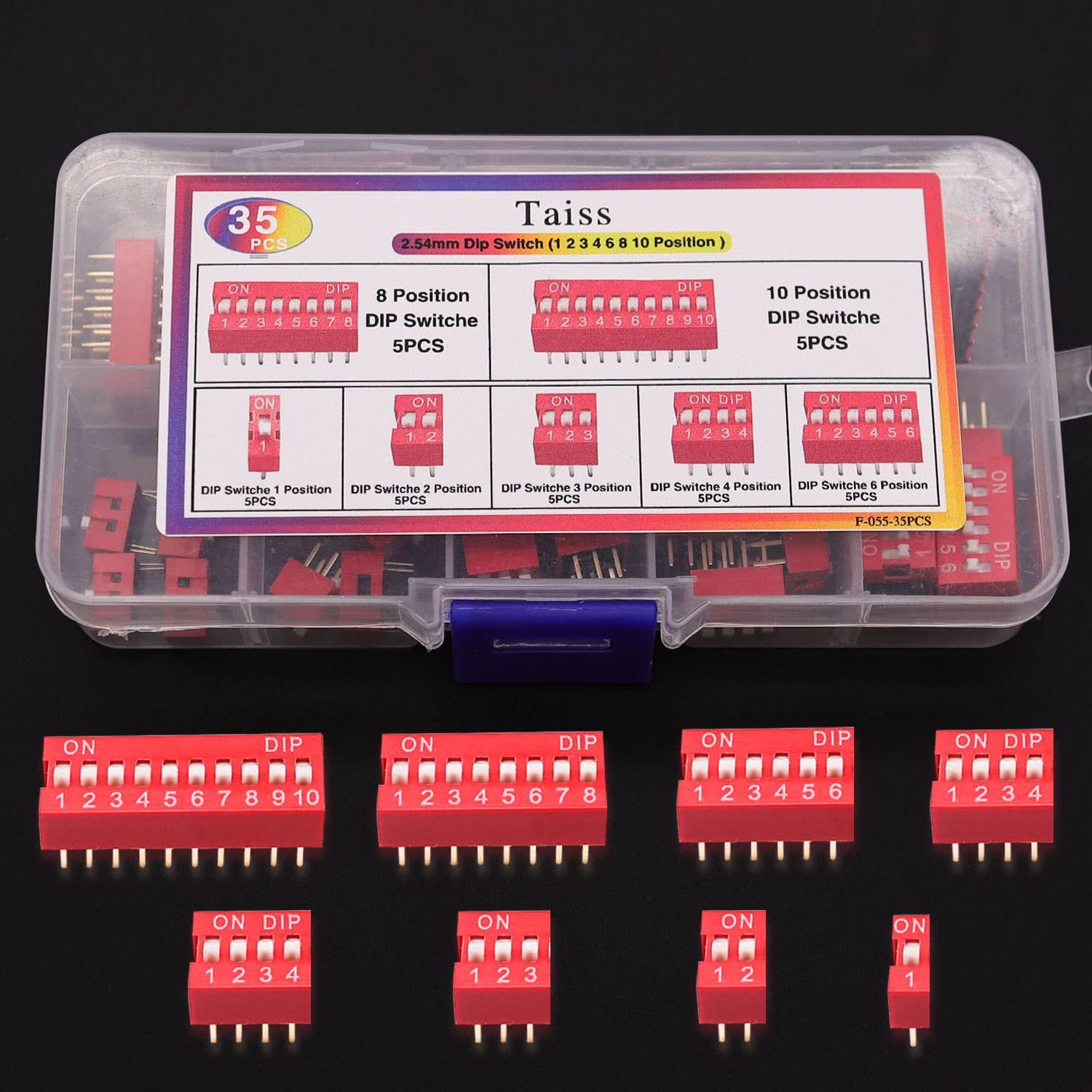 Kit de Interruptores DIP Taiss 35PCS 1-10 Posiciones 2.54mm