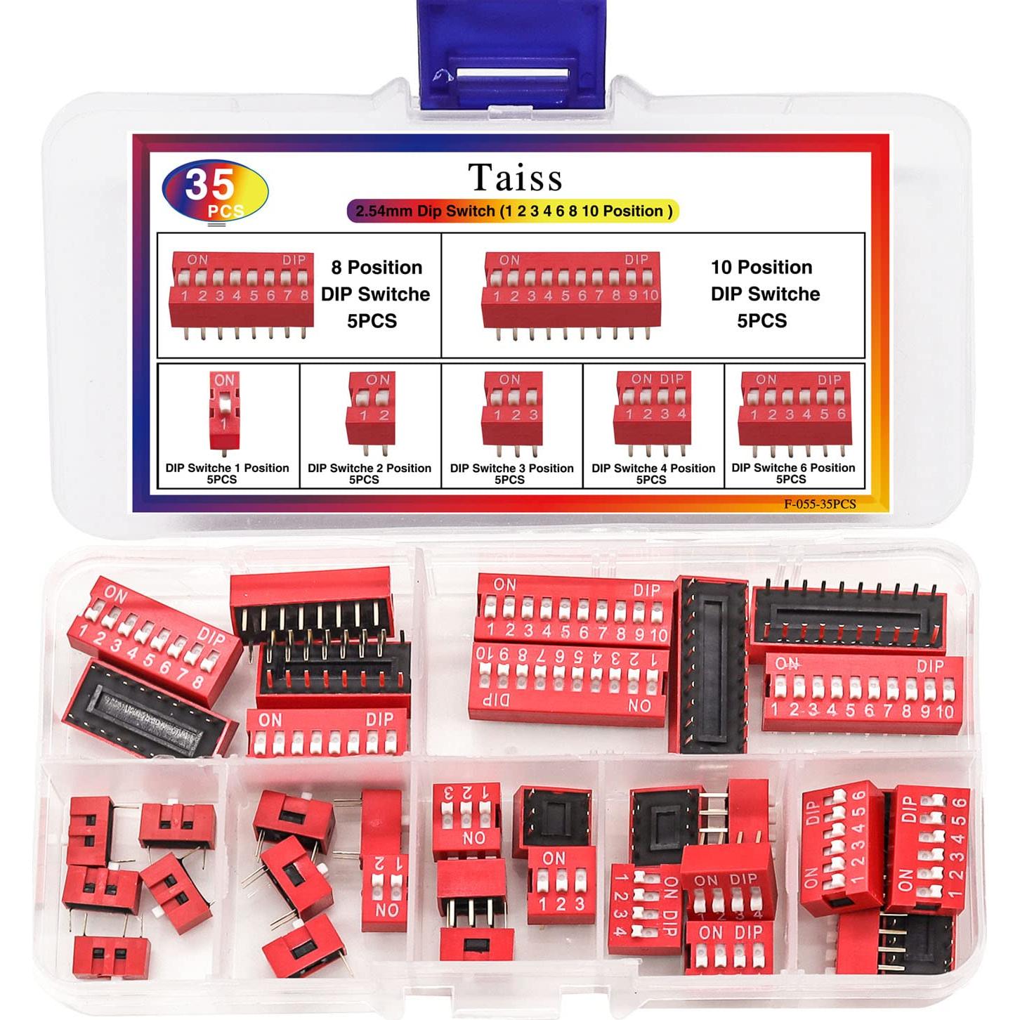 Kit de Interruptores DIP Taiss 35PCS 1-10 Posiciones 2.54mm