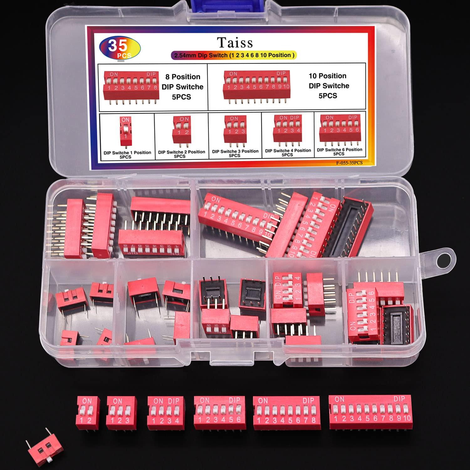 Kit de Interruptores DIP Taiss 35PCS 1-10 Posiciones 2.54mm