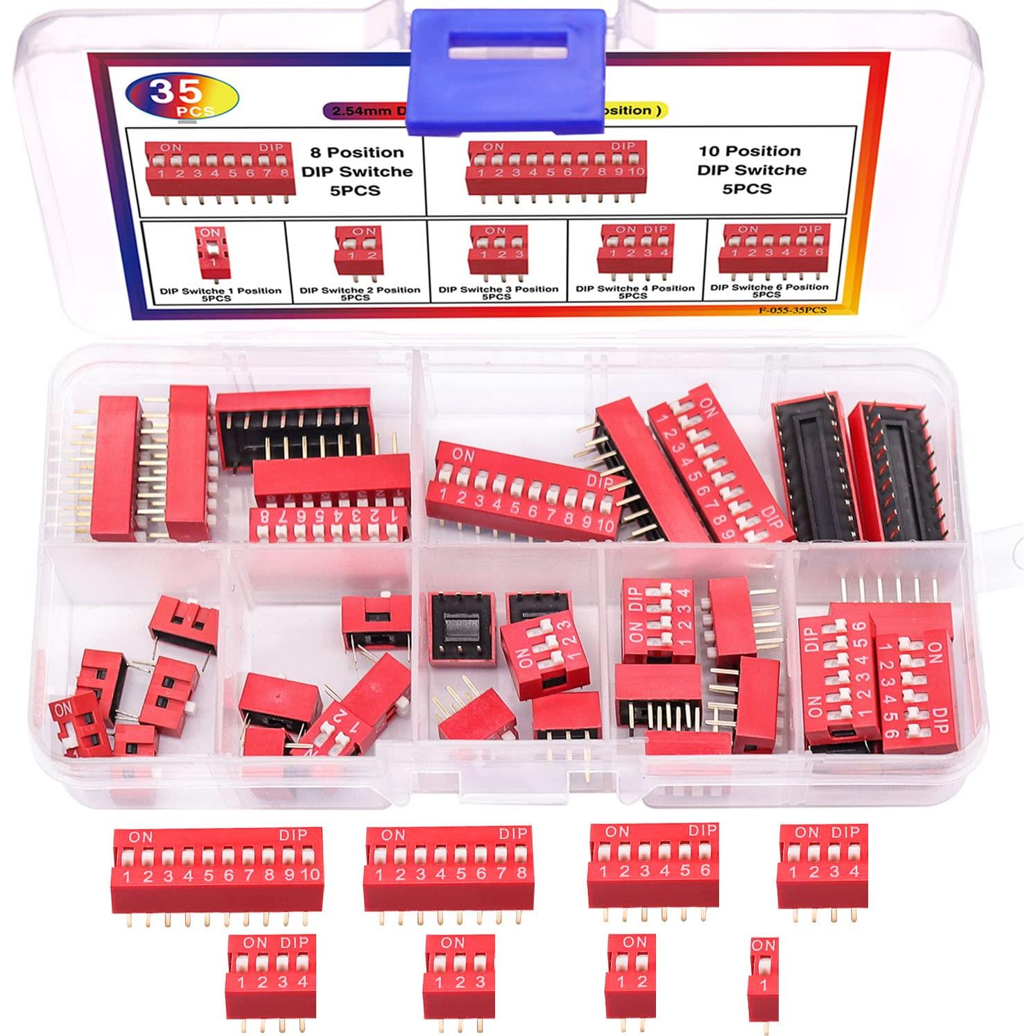 Kit de Interruptores DIP Taiss 35PCS 1-10 Posiciones 2.54mm