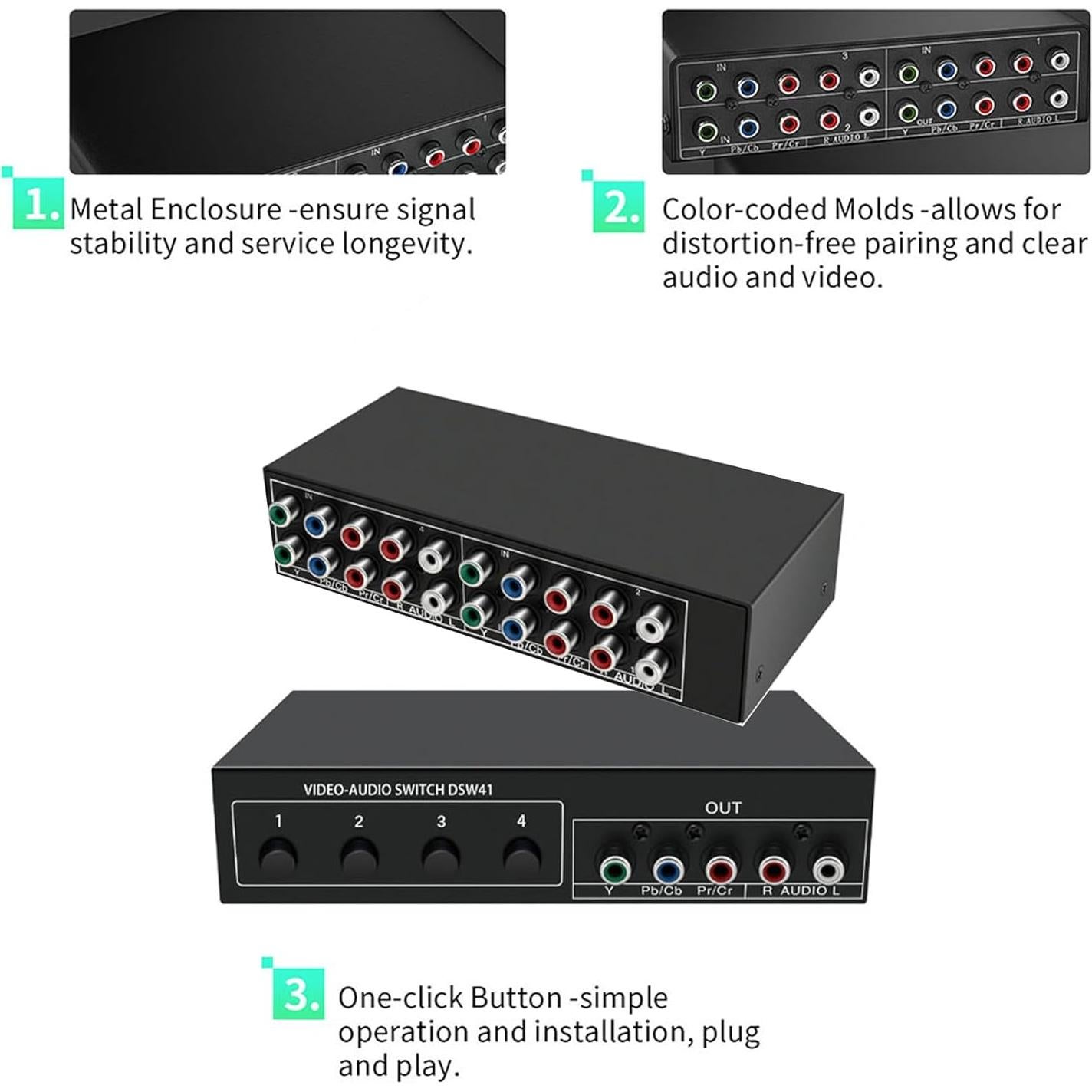 Conmutador AV Componente 4 en 1 LUKFOCAB 1080P RCA