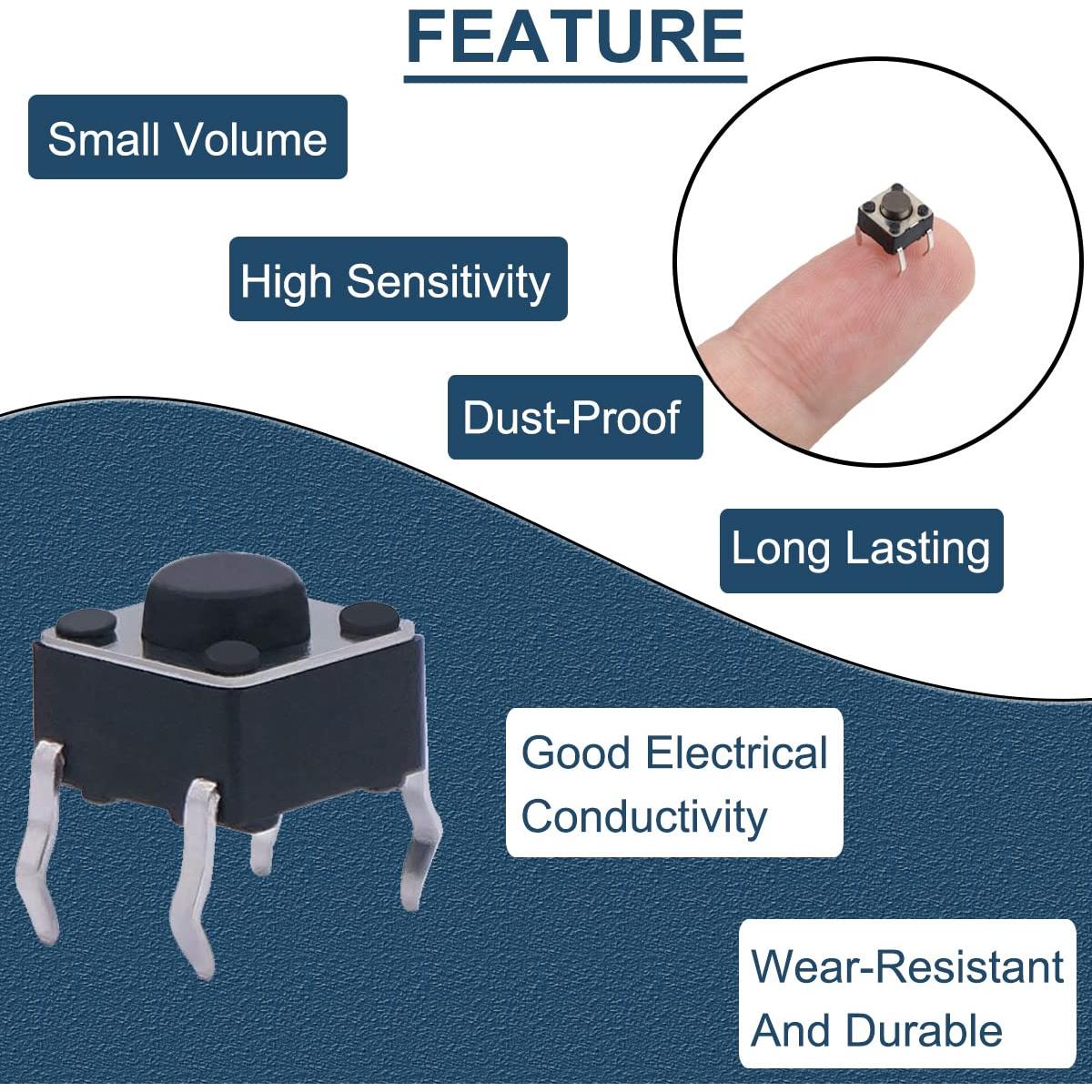 Interruptor Táctil Momentáneo 4 Pines DAOKAI 6x6x4.3mm 100PCS