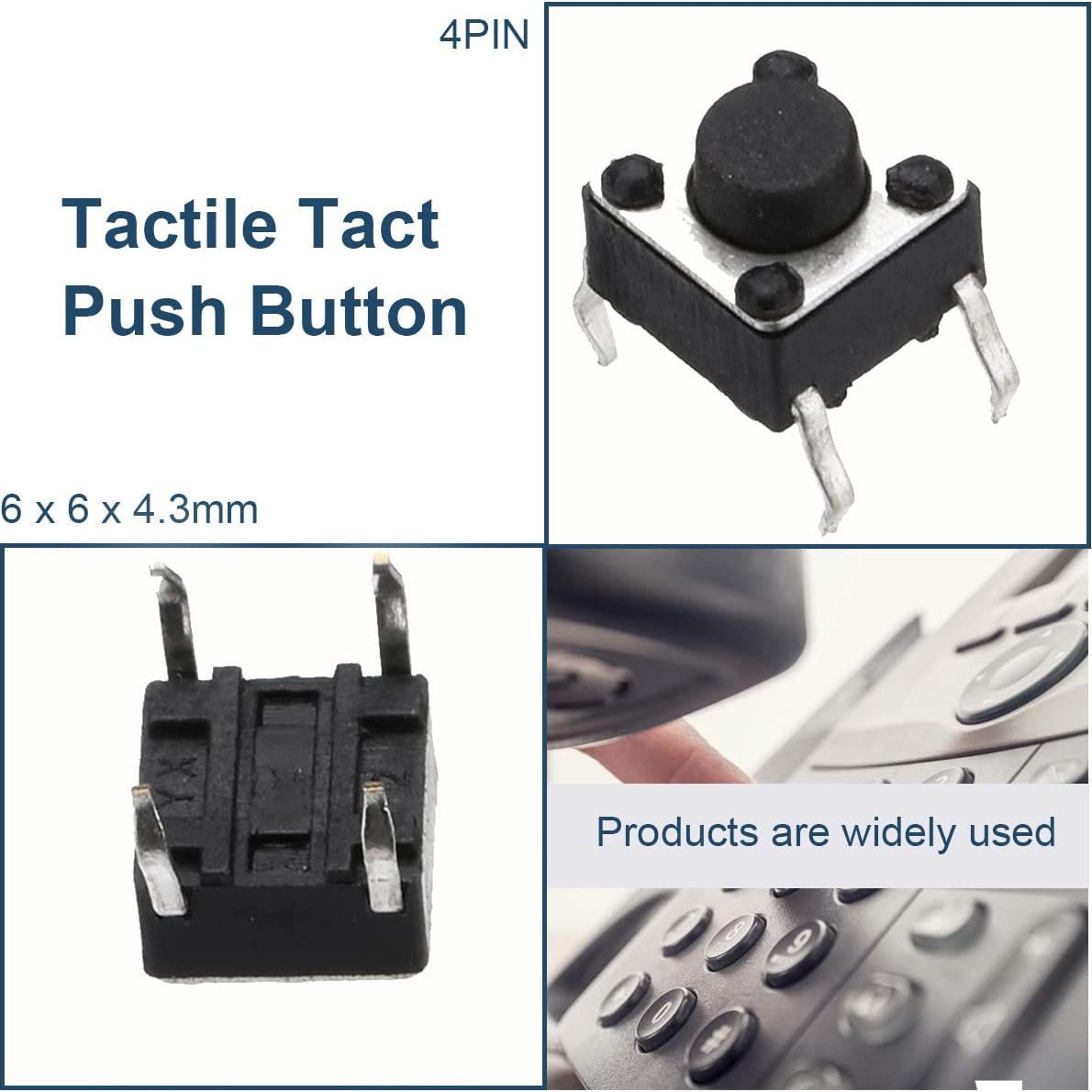 Interruptor Táctil Momentáneo 4 Pines DAOKAI 6x6x4.3mm 100PCS