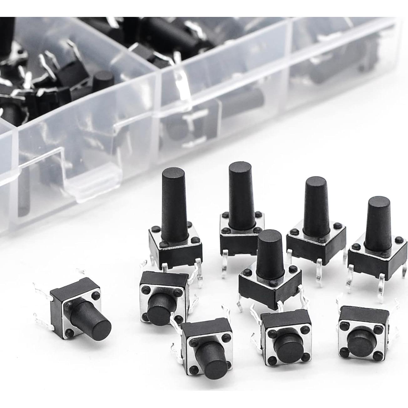 Kit de 200 Interruptores Táctiles QTEATAK 4 Pines 6x6mm