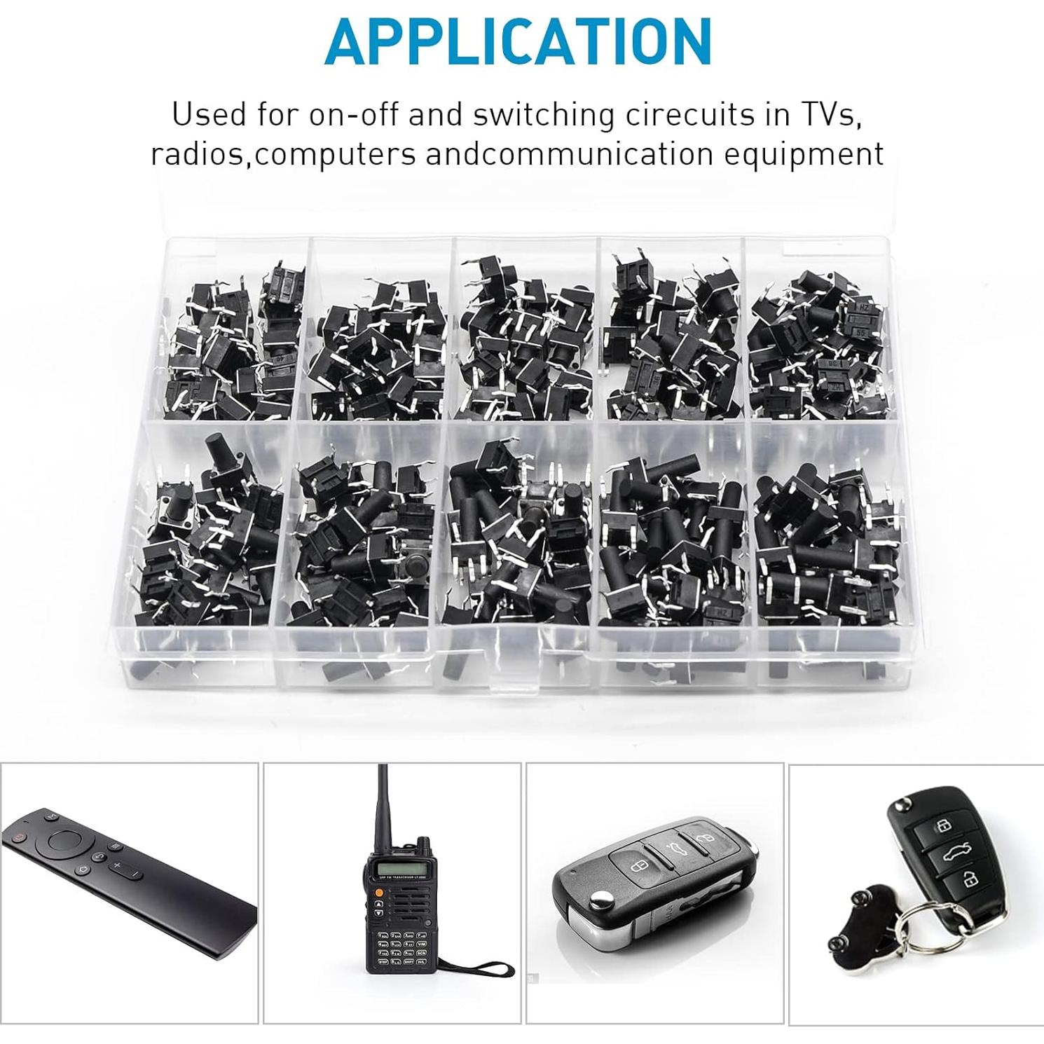 Kit de 200 Interruptores Táctiles QTEATAK 4 Pines 6x6mm