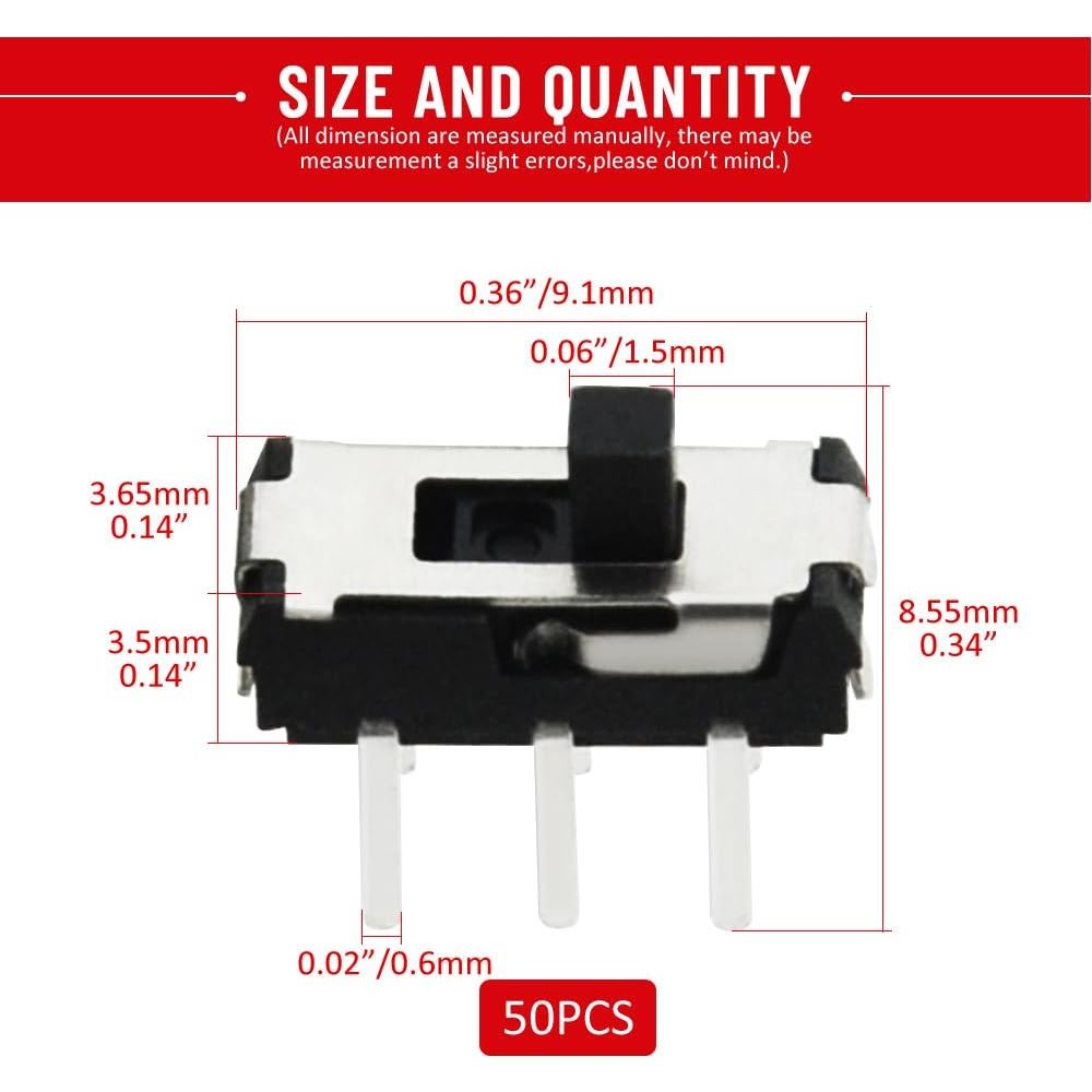 Interruptor Micro Deslizante Vertical DPDT 50 Pcs WMYCONGCONG
