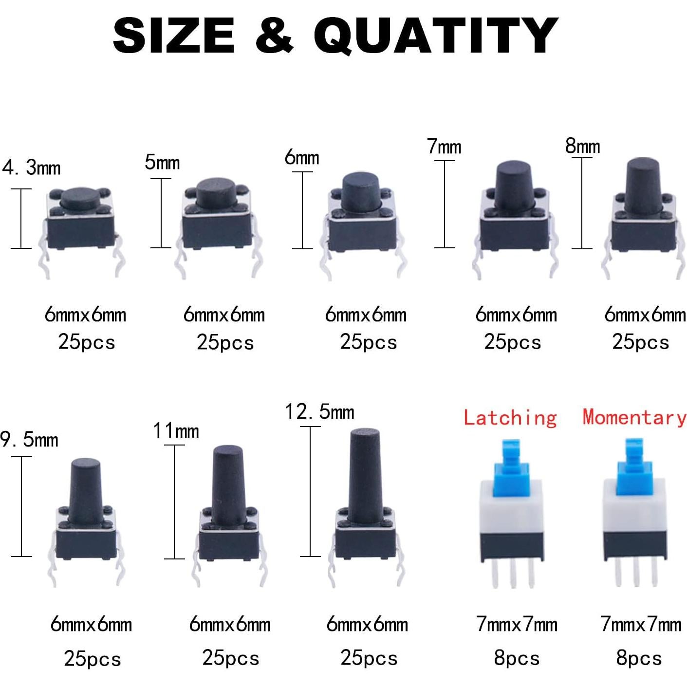 Kit de Interruptores Táctiles Momentáneos 202Pcs TWTADE