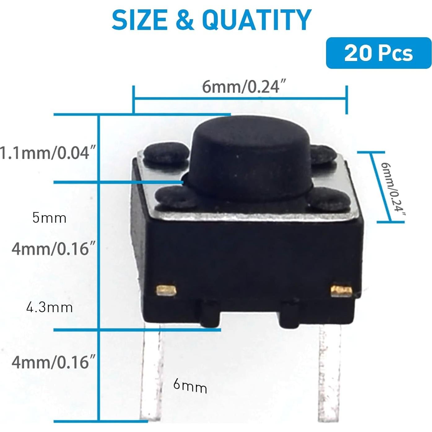Interruptor Táctil Momentáneo 6mm QTEATAK 20 Pcs para PCB
