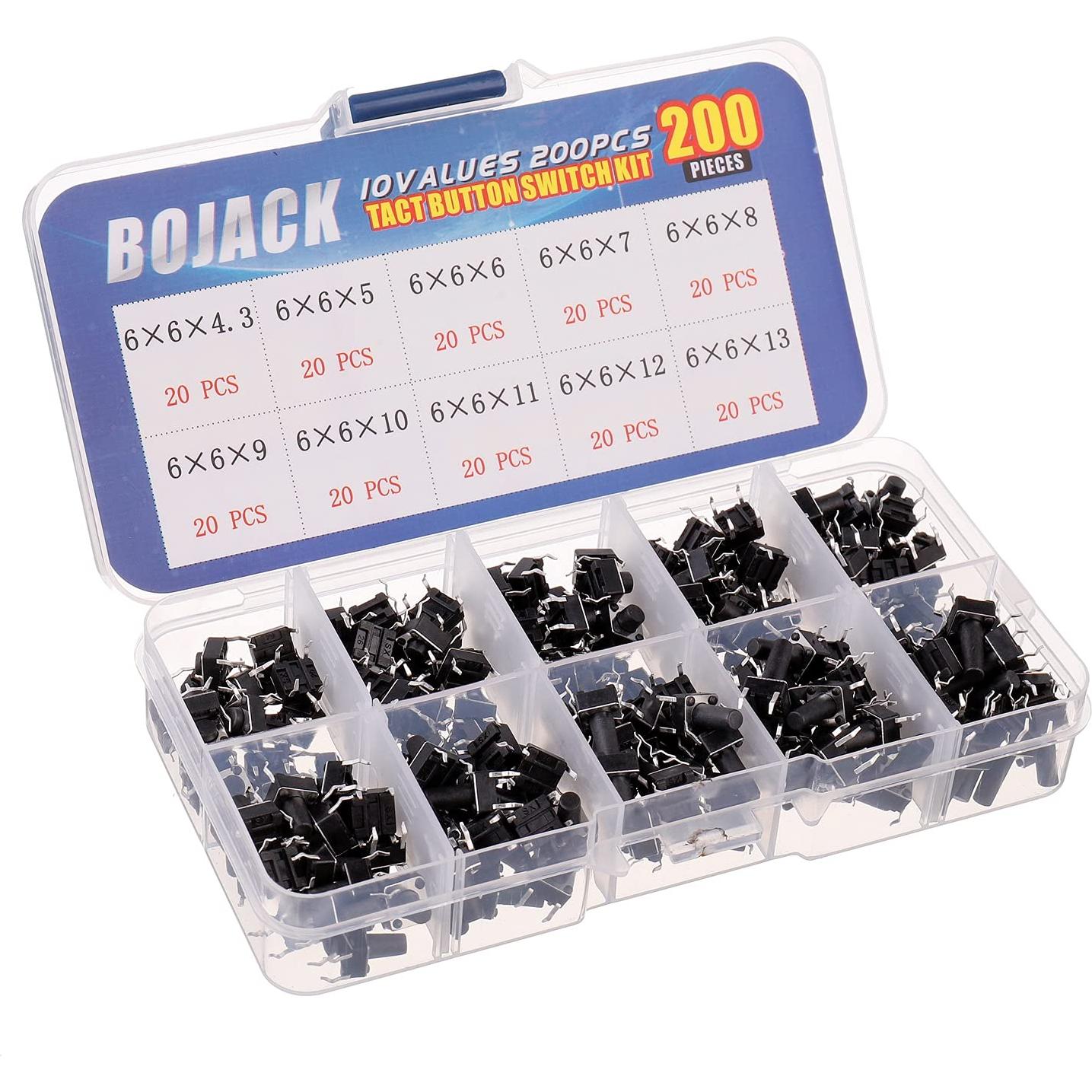 Kit de Interruptores Táctiles BOJACK 200 Pcs 6x6 mm