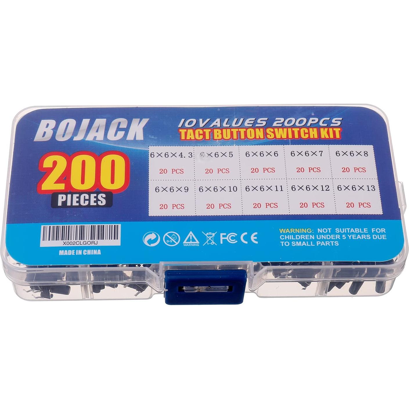 Kit de Interruptores Táctiles BOJACK 200 Pcs 6x6 mm
