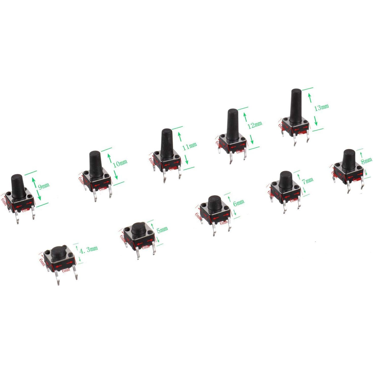 Kit de Interruptores Táctiles BOJACK 200 Pcs 6x6 mm