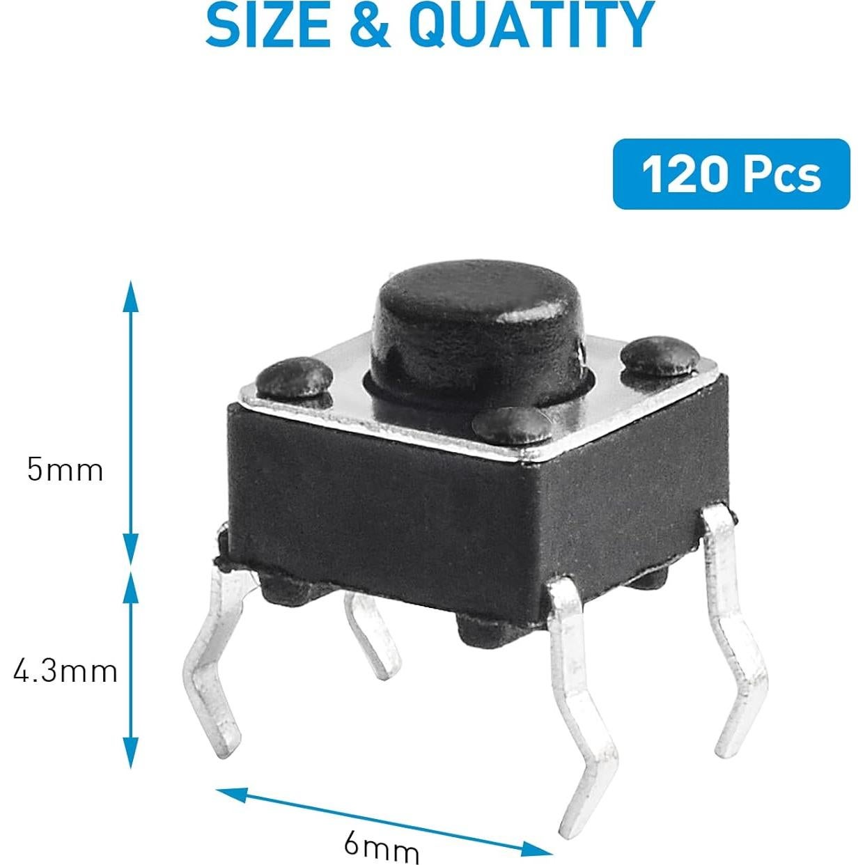 Interruptor Táctil Momentáneo QTEATAK 120 Pcs DIP 4 Pines 6x6x5mm