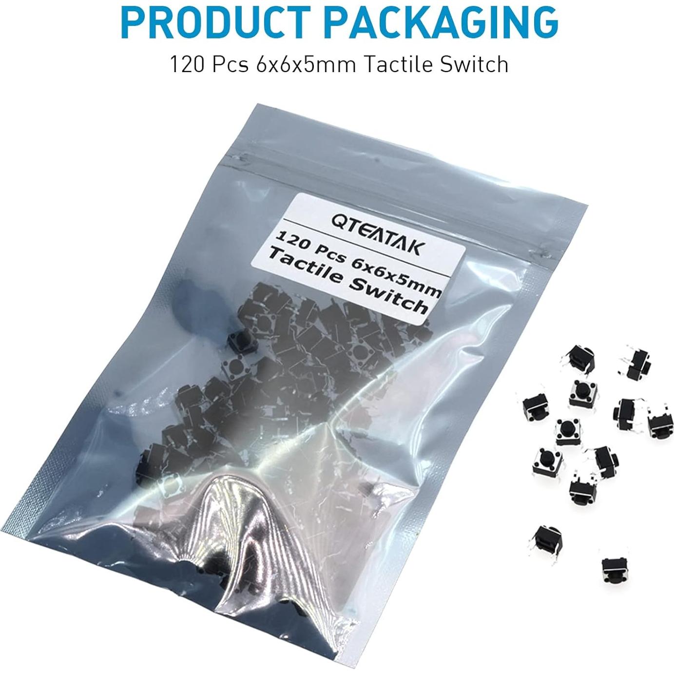 Interruptor Táctil Momentáneo QTEATAK 120 Pcs DIP 4 Pines 6x6x5mm