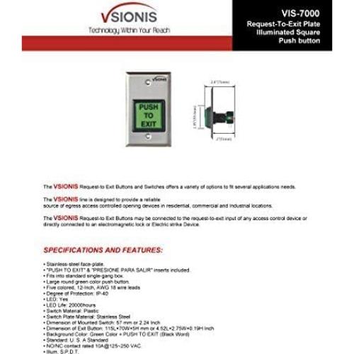 Botón de salida Visionis VIS-7000 verde acero inoxidable LED