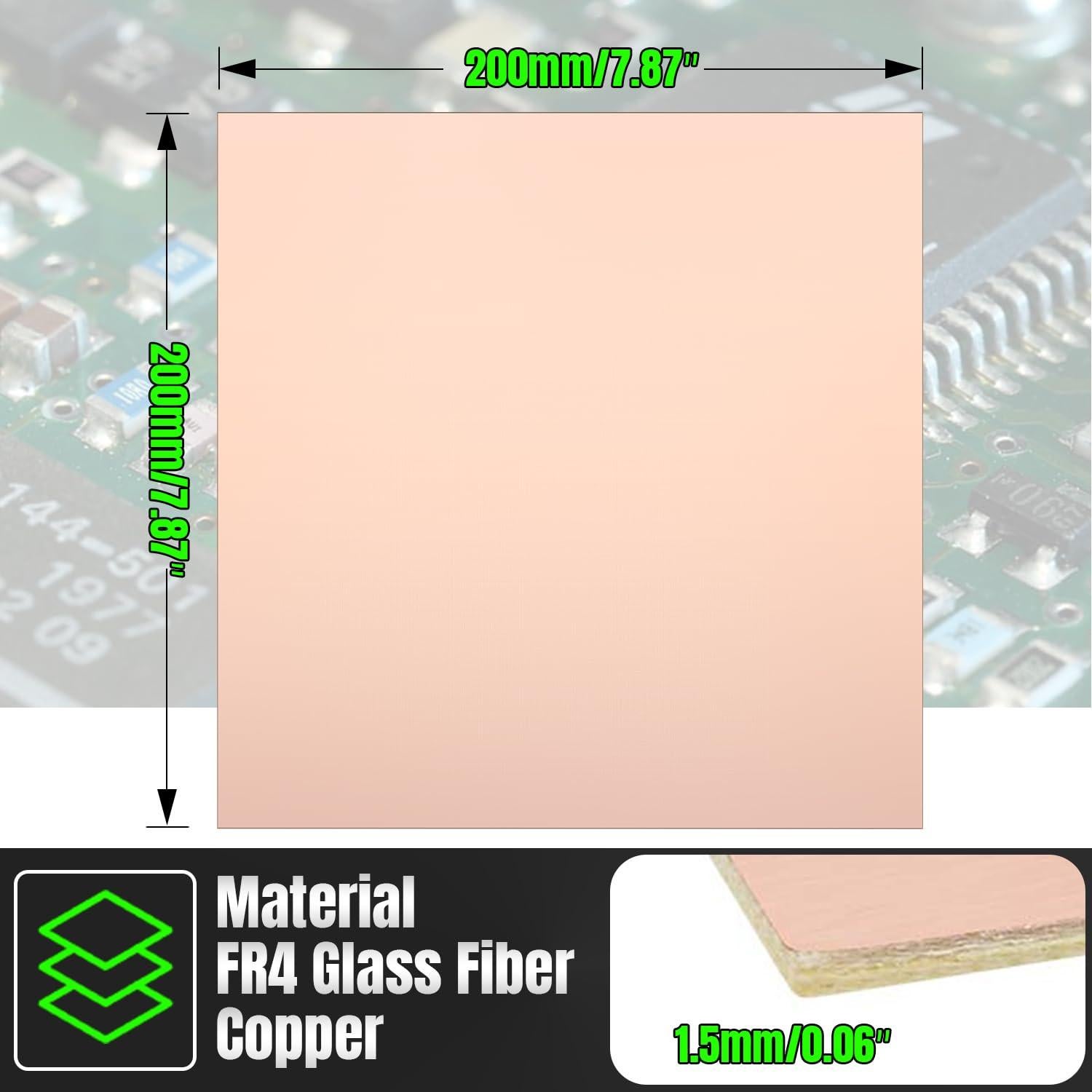 5 Placas PCB de Cobre FR4 200x200mm 1.5mm para Prototipado
