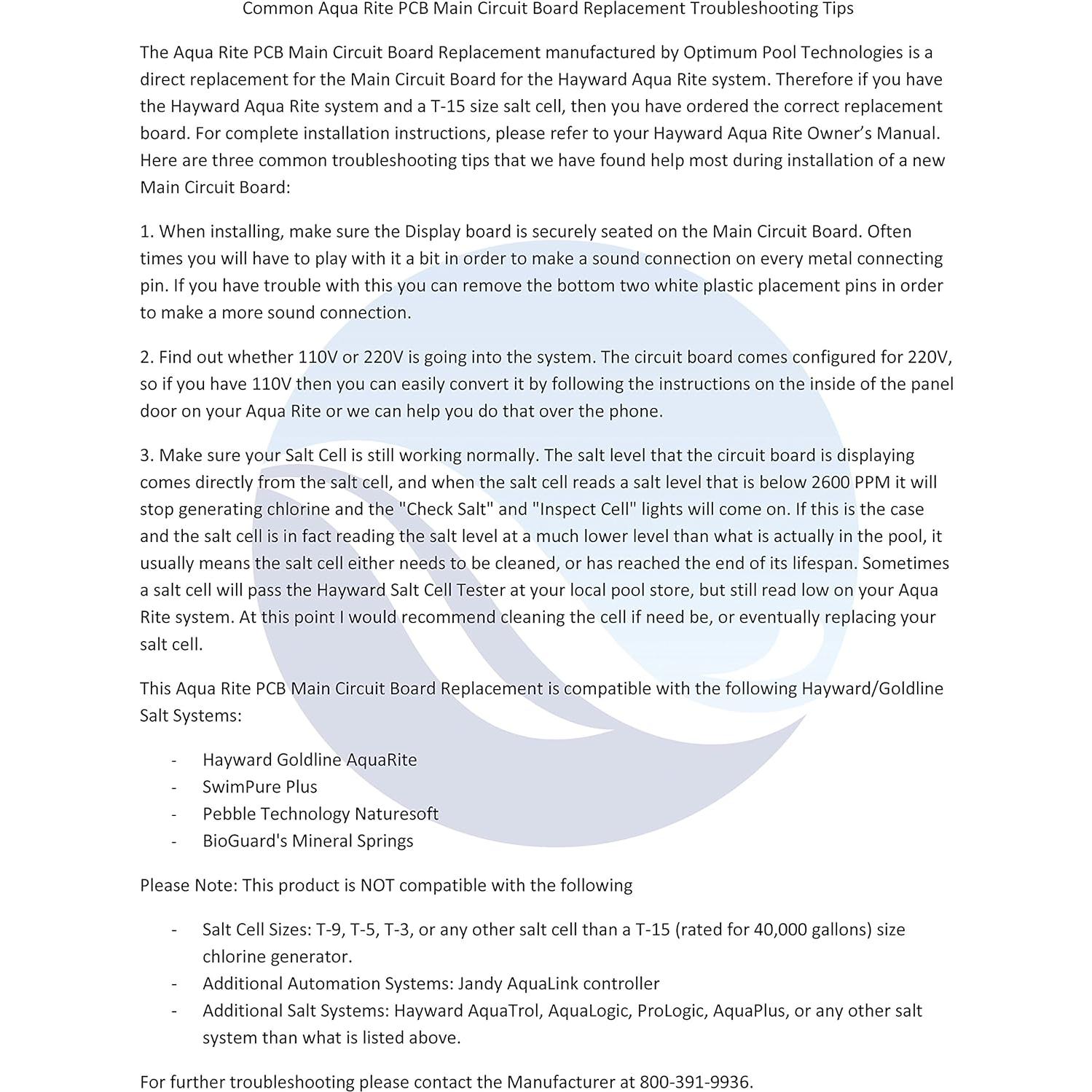 Placa de Circuito Principal Hayward Aqua Rite GLX-PCB-RITE T-15