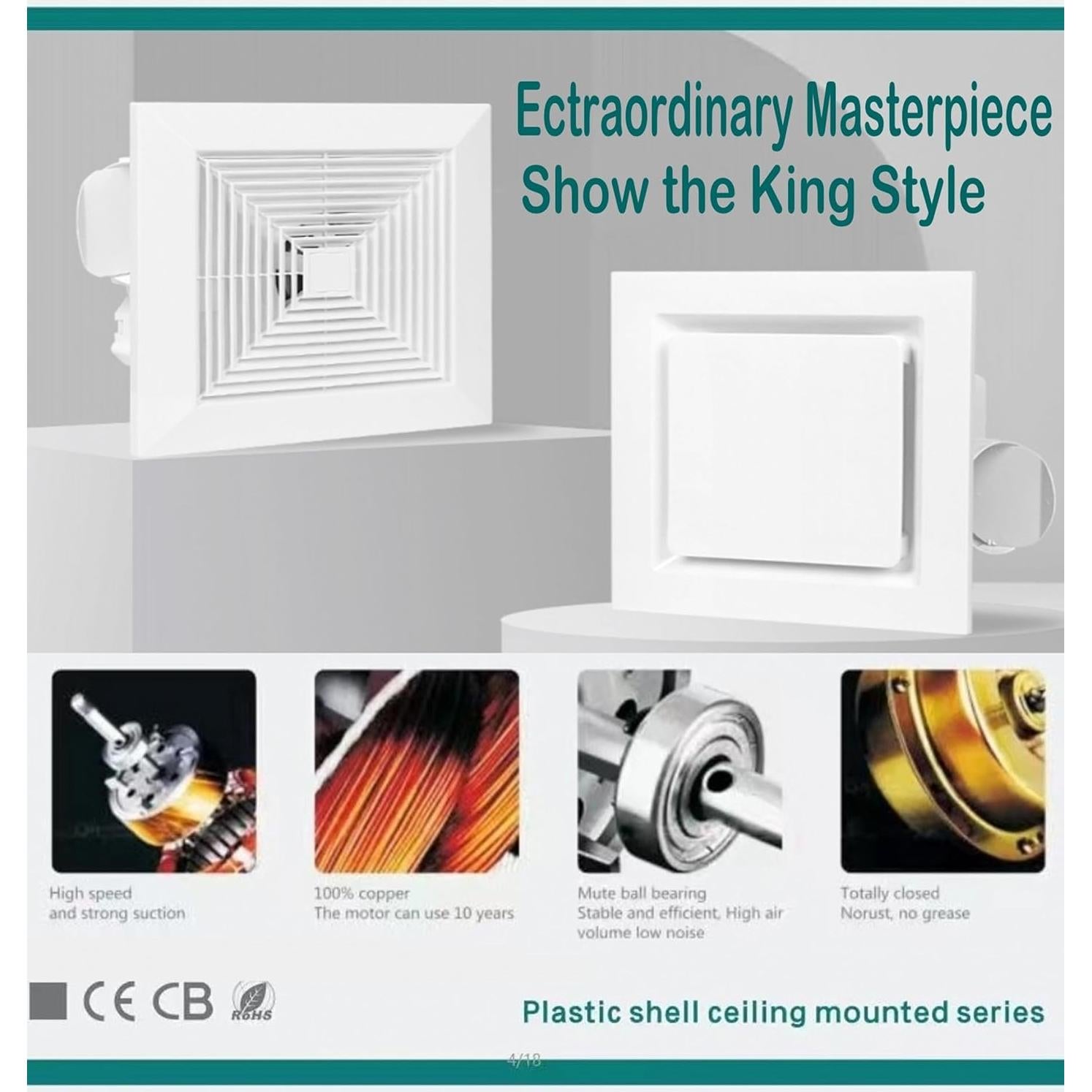 Ventilador Extractor de Baño Aydomer 126 CFM 35W 1.2 Sones