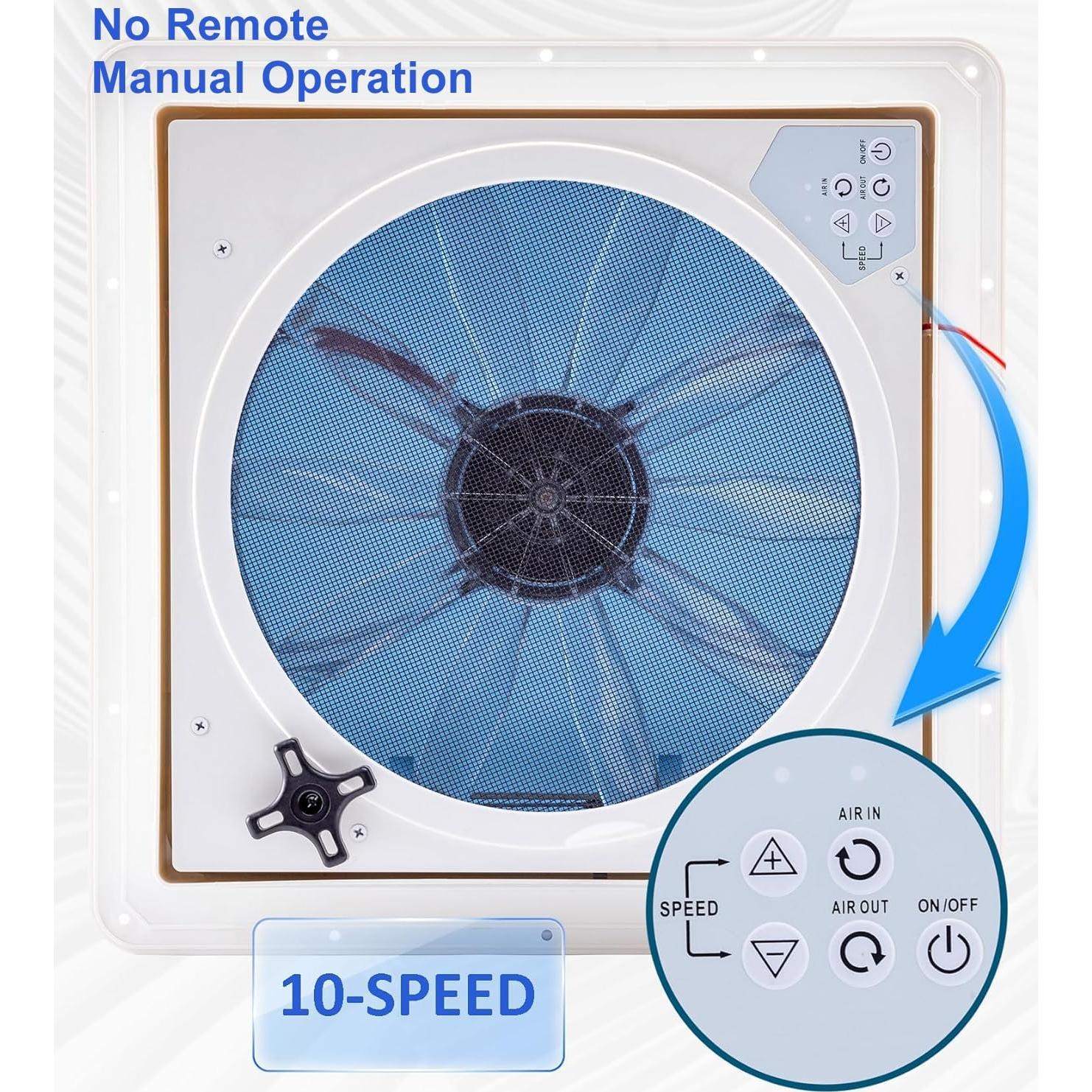 Ventilador de Techo Manual RVLOVENT 12V 35.5cm 10 Velocidades