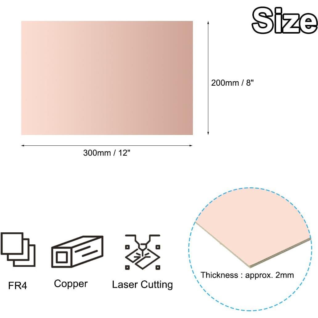 PCB Doble Cara PATIKIL 20x30 cm 4 Piezas FR4 2 mm Cobre