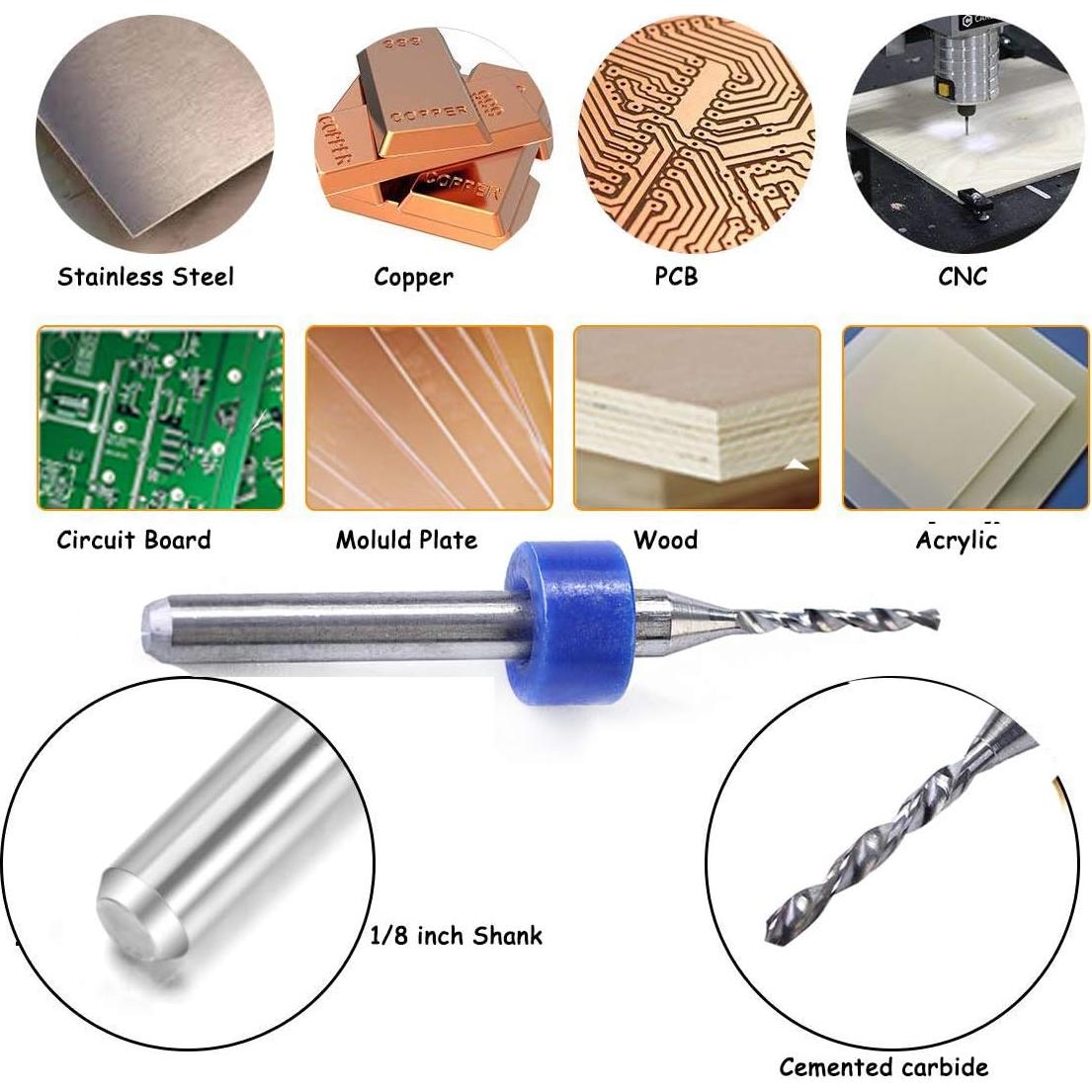 Juego de 10 Brocas de Carburo YXQ 1.1-2.0mm para PCB