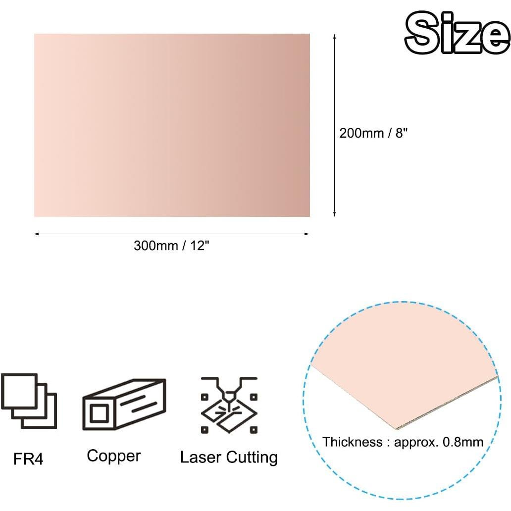 PCB Doble Cara PATIKIL 20x30 cm 2 Piezas 0.8 mm FR4