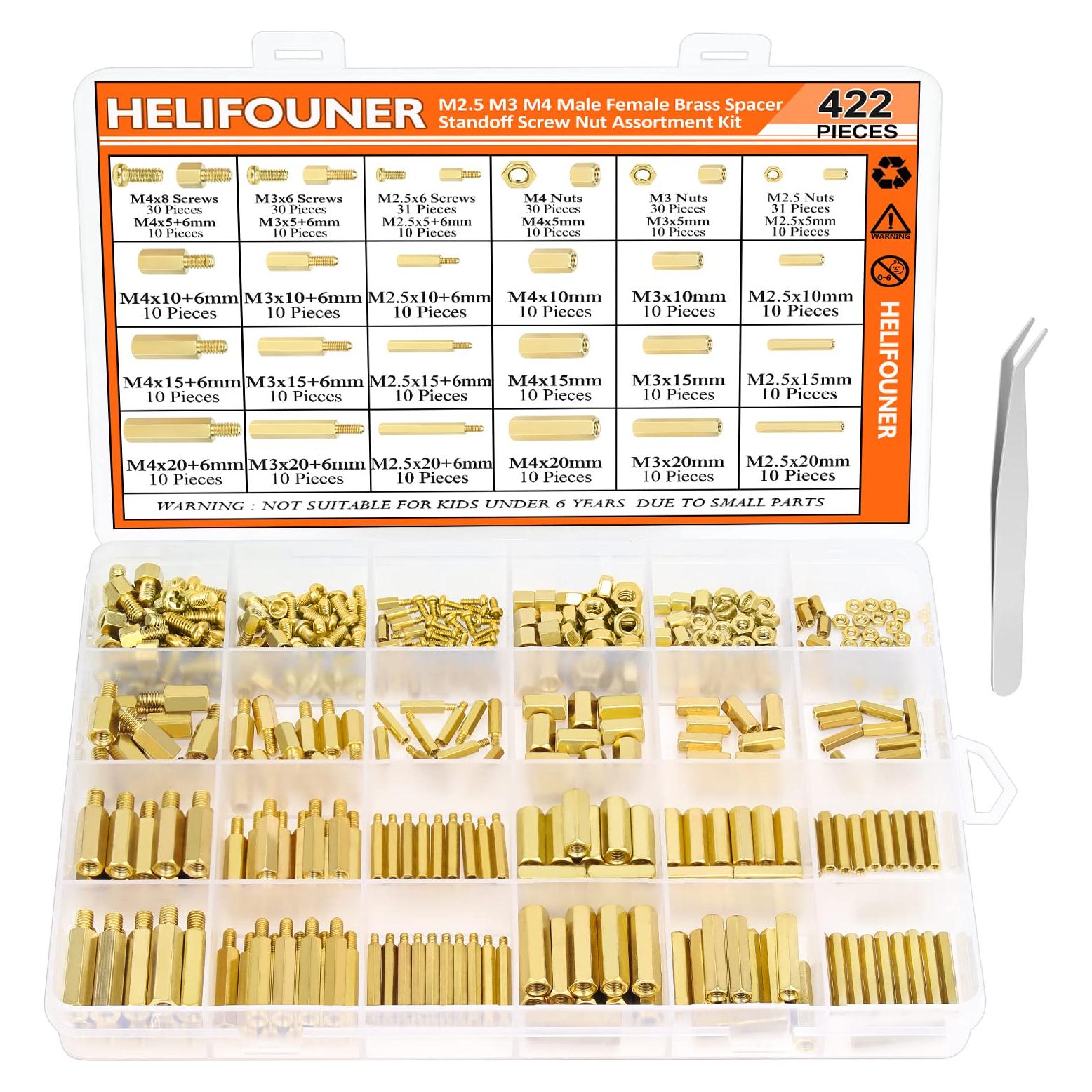 Kit 422 Piezas Espaciadores de Latón M2.5 M3 M4 Tornillos