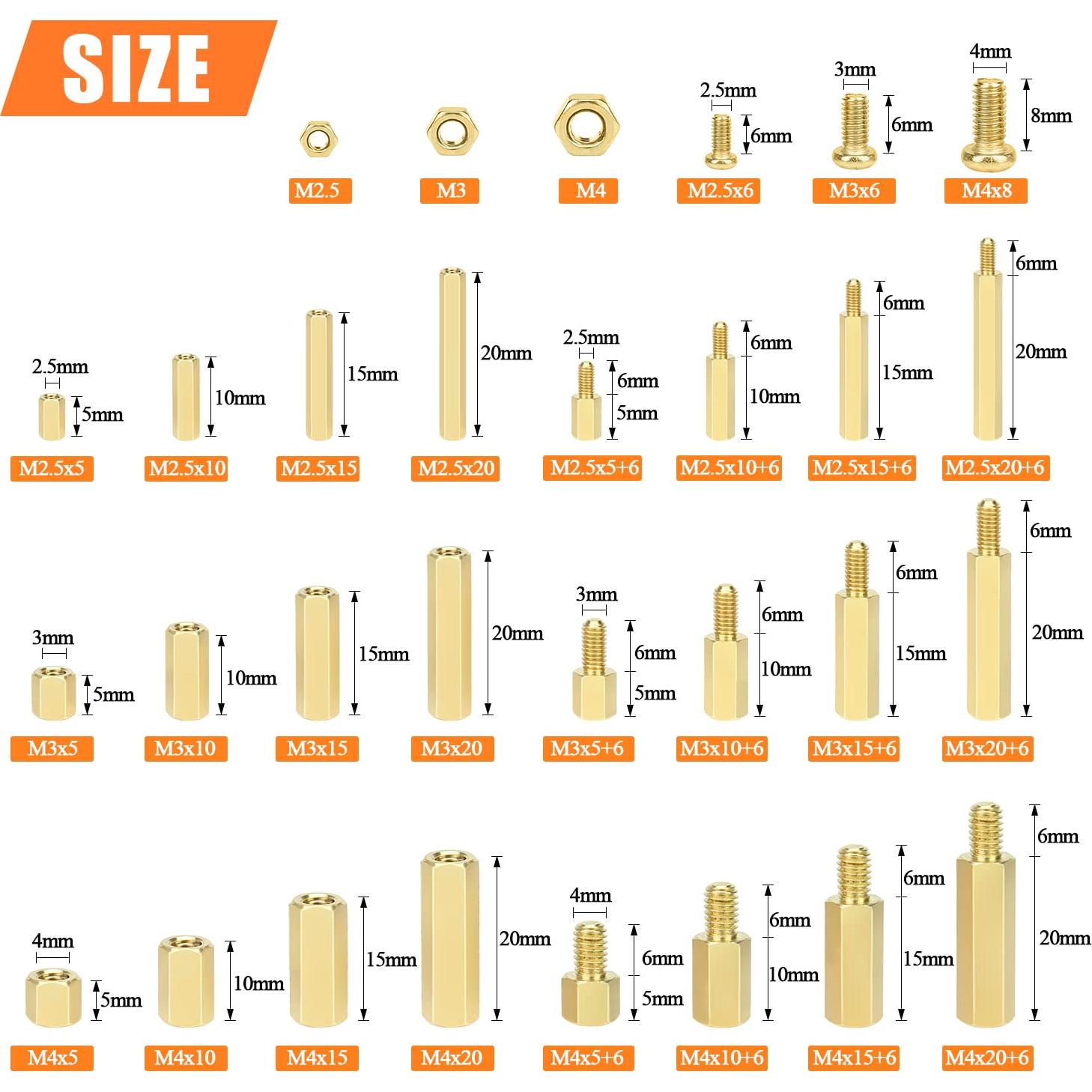 Kit 422 Piezas Espaciadores de Latón M2.5 M3 M4 Tornillos