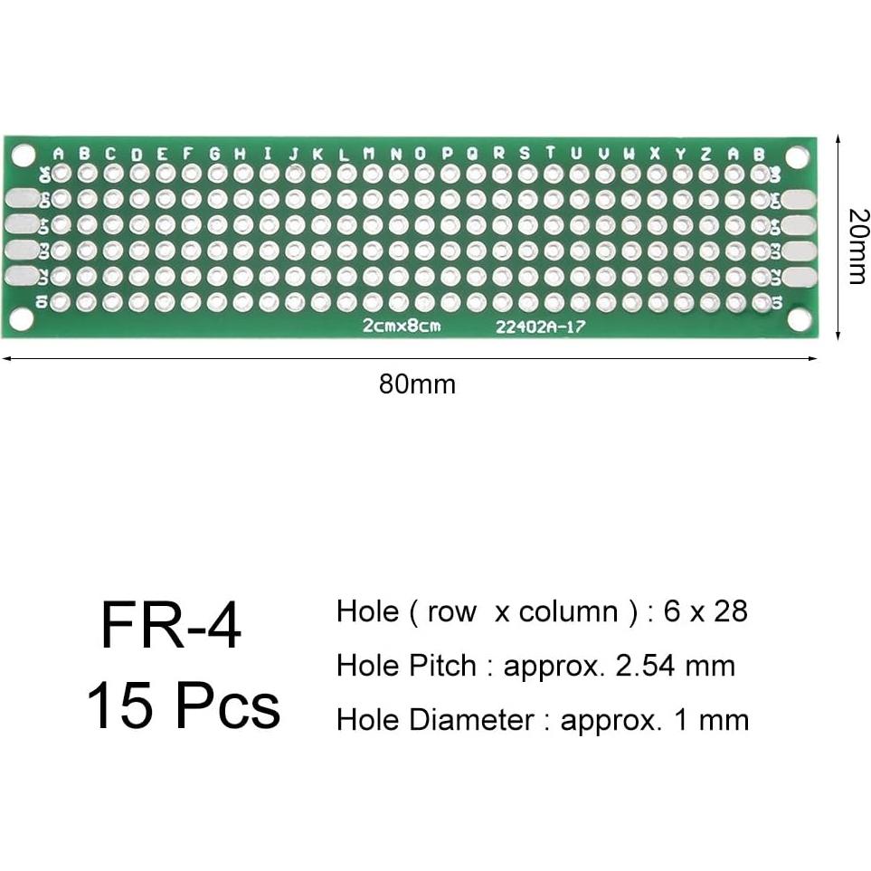 Placa PCB Doble Cara 15pcs 2x8cm uxcell para Proyectos Electrónicos