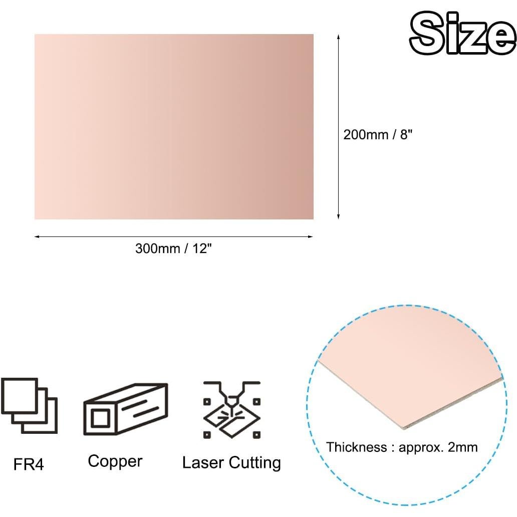 PCB de Cobre PATIKIL 20x30 cm 2mm 2 Piezas FR4