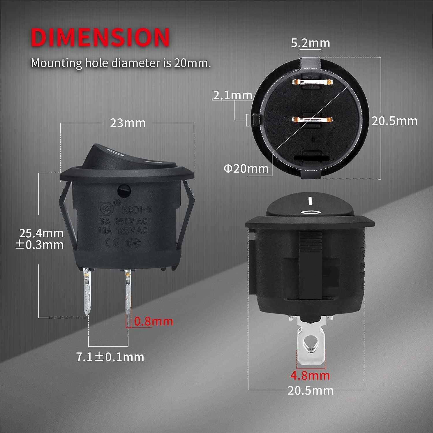 Interruptor de Palanca Redondo DaierTek KCD1 12V 5 Piezas